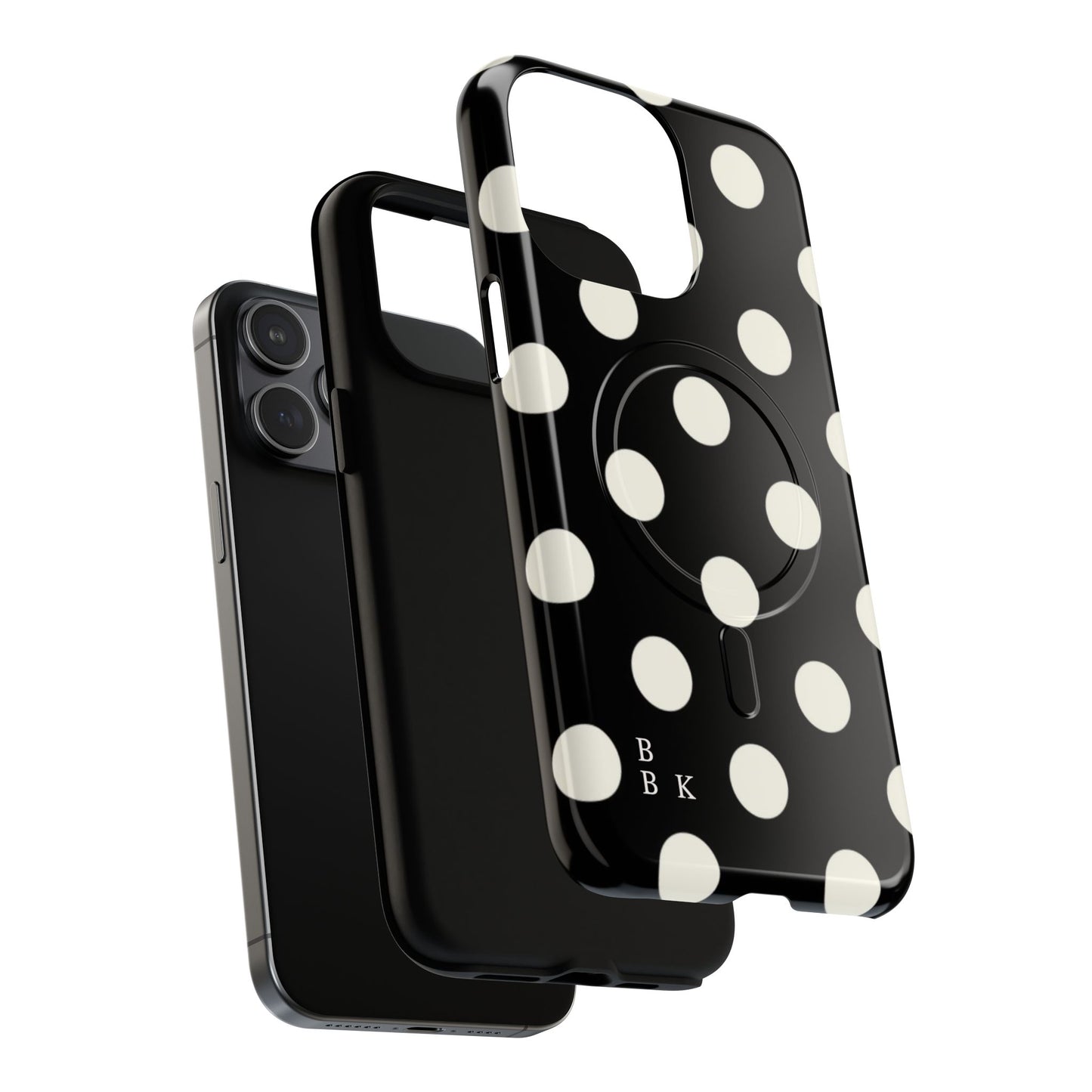 Polka Dot Tough Magnetic Phone Case — Black & White Protective MagSafe Case