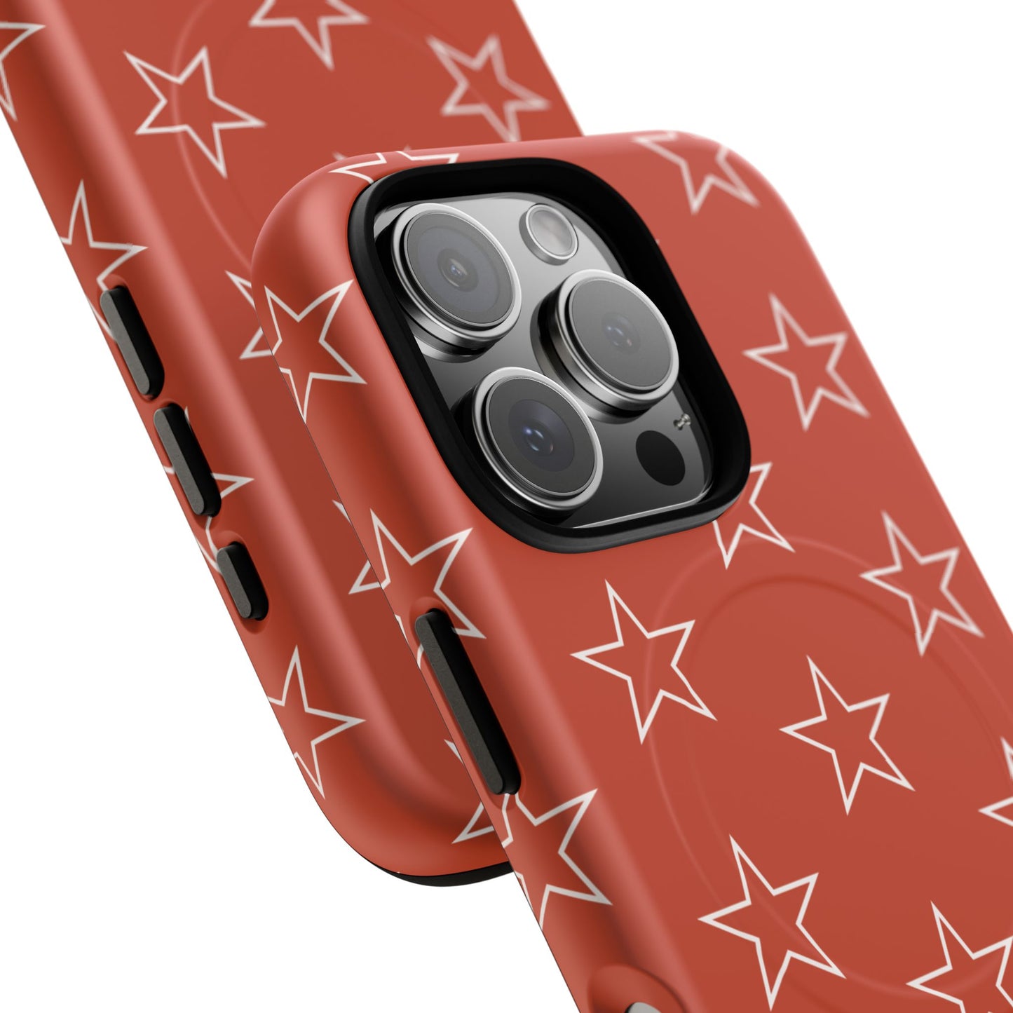 Star Pattern Tough Magnetic Phone Case — Rust Red Protective iPhone Cover