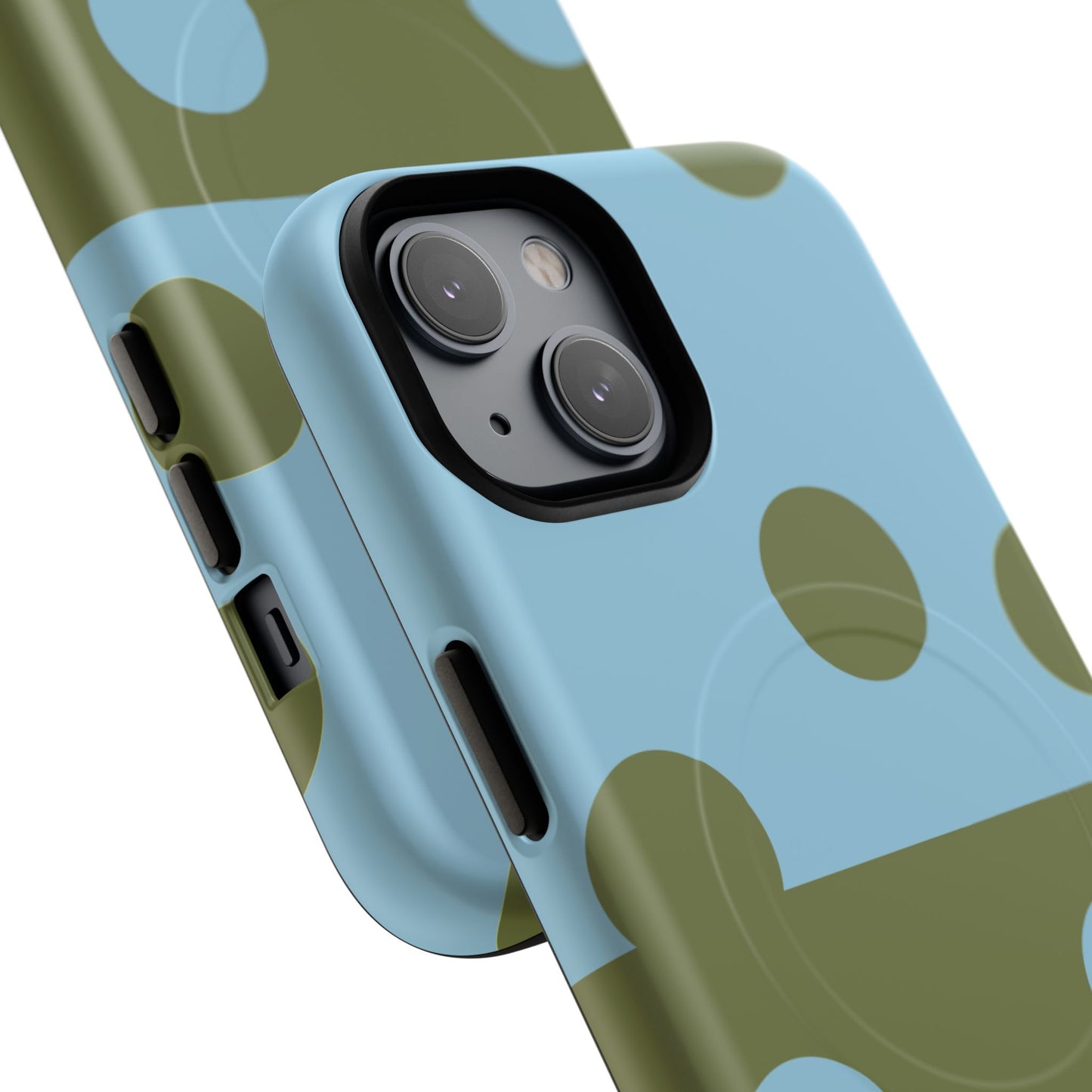 Polka Dot Magnetic Phone Case — Blue & Olive Protective Snap-On Cover