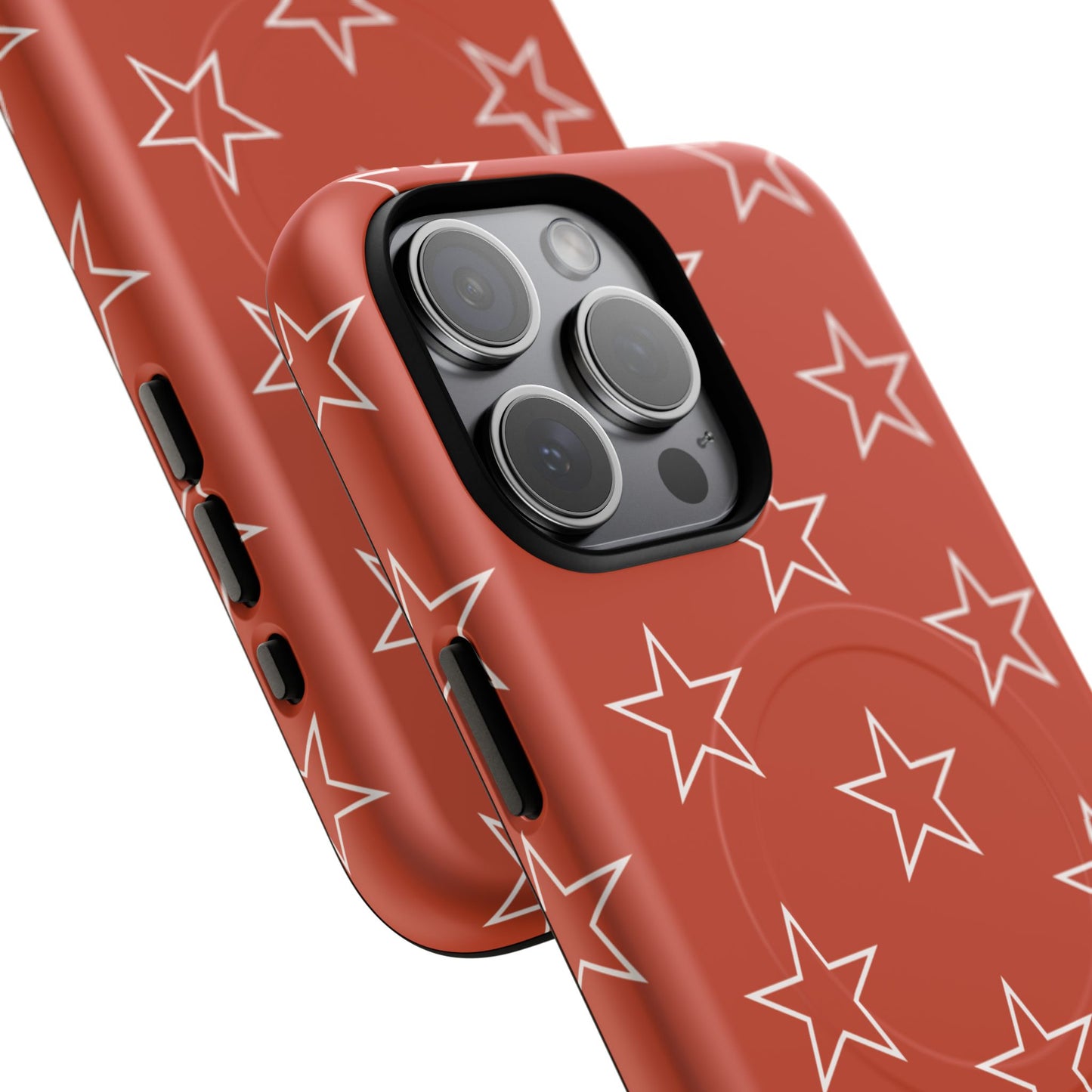 Star Pattern Tough Magnetic Phone Case — Rust Red Protective iPhone Cover