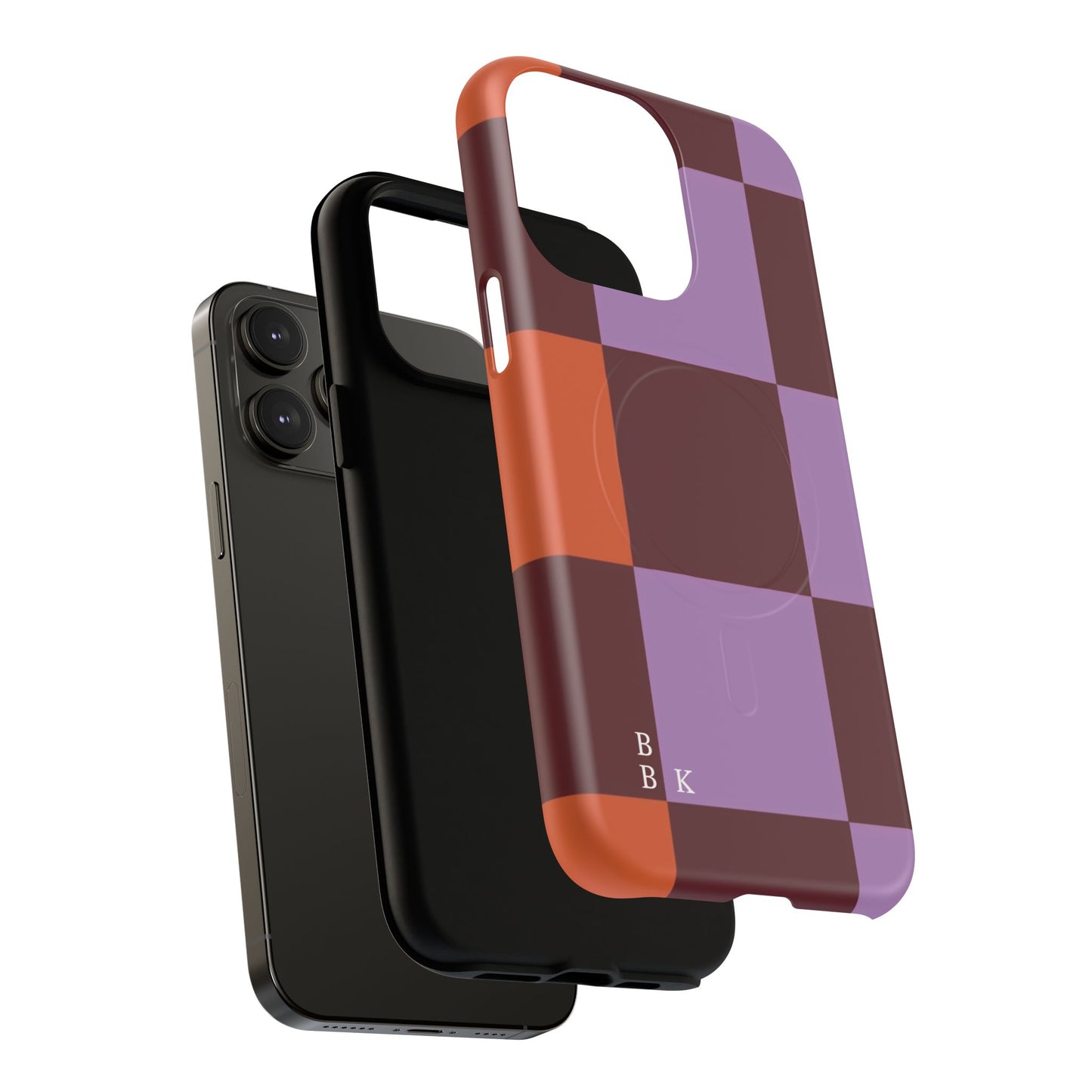 Retro Checker Magnetic Phone Case — Purple & Terracotta Geometric Protection