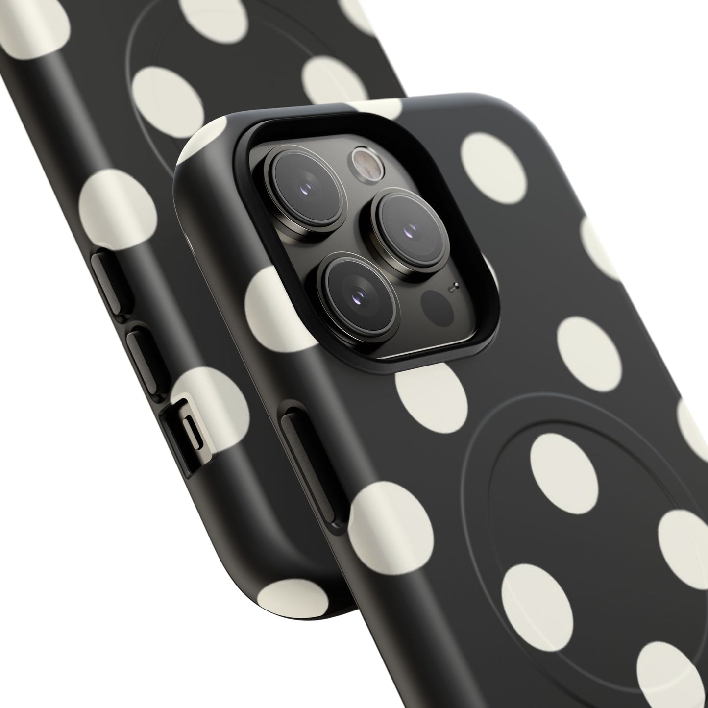 Polka Dot Tough Magnetic Phone Case — Black & White Protective MagSafe Case