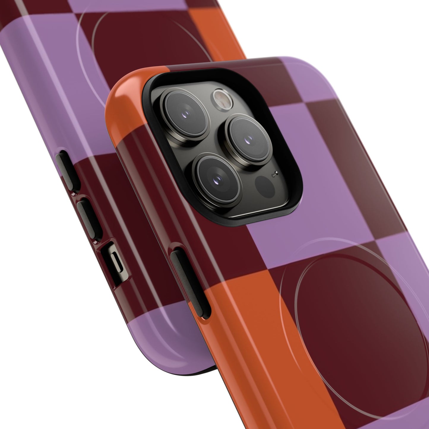 Retro Checker Magnetic Phone Case — Purple & Terracotta Geometric Protection