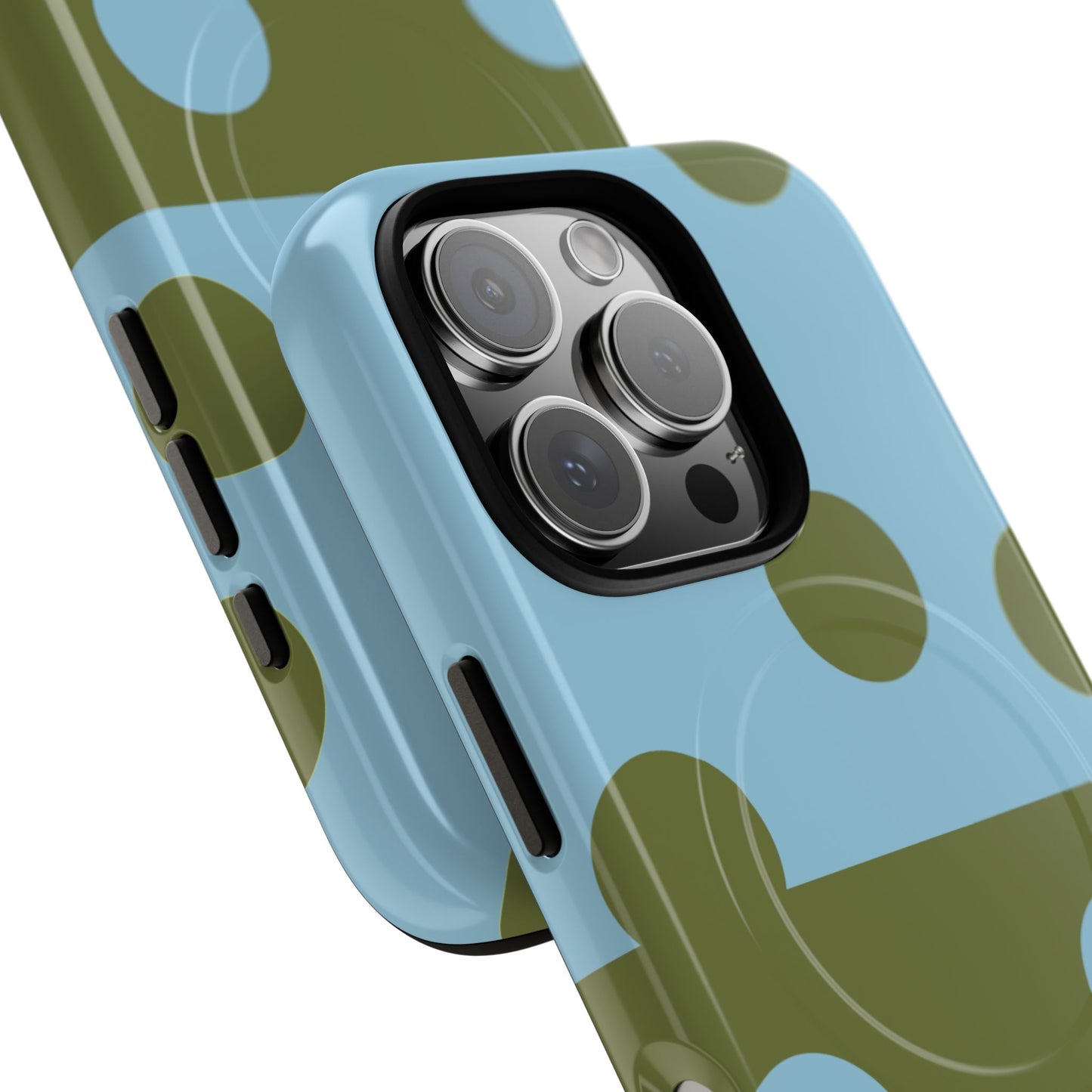 Polka Dot Magnetic Phone Case — Blue & Olive Protective Snap-On Cover