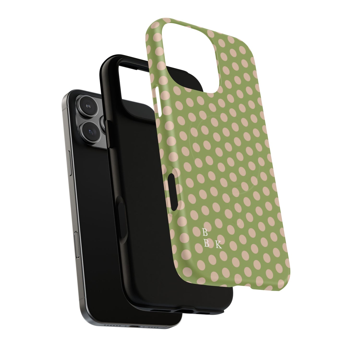Polka Dot Magnetic Phone Case – Olive Green & Blush Dot Protective Cover