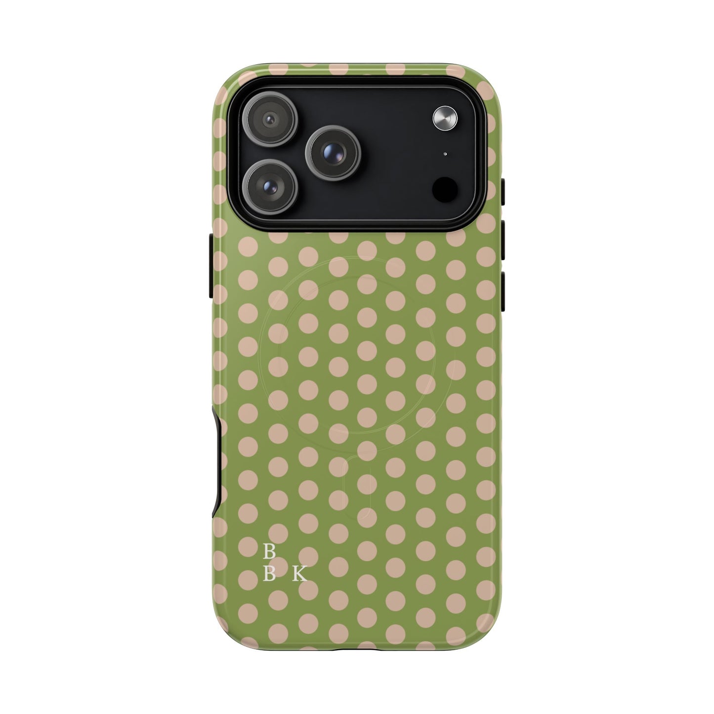 Polka Dot Magnetic Phone Case – Olive Green & Blush Dot Protective Cover