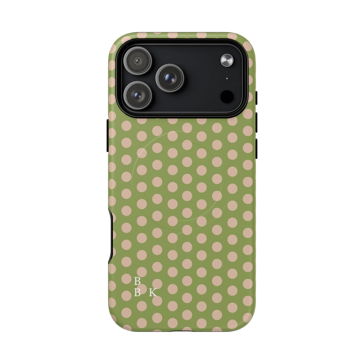 Polka Dot Magnetic Phone Case – Olive Green & Blush Dot Protective Cover