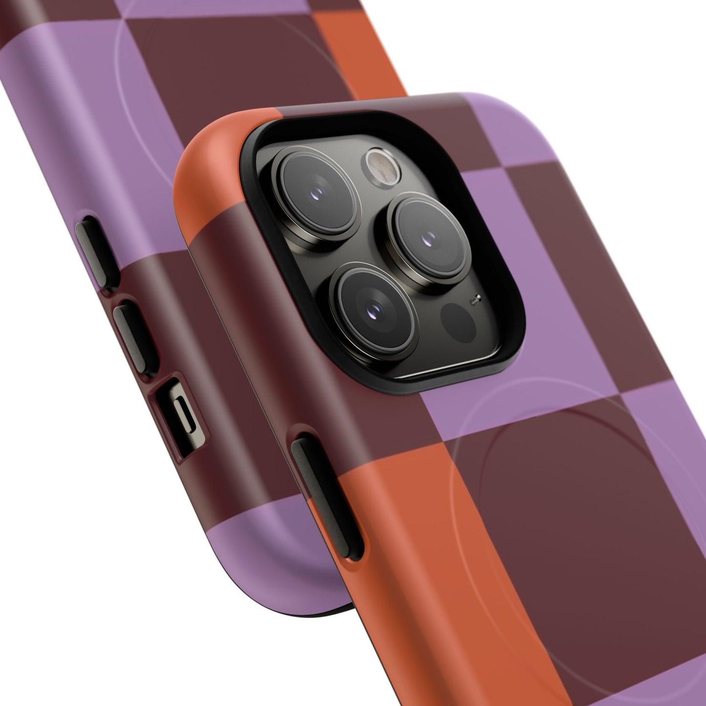 Retro Checker Magnetic Phone Case — Purple & Terracotta Geometric Protection