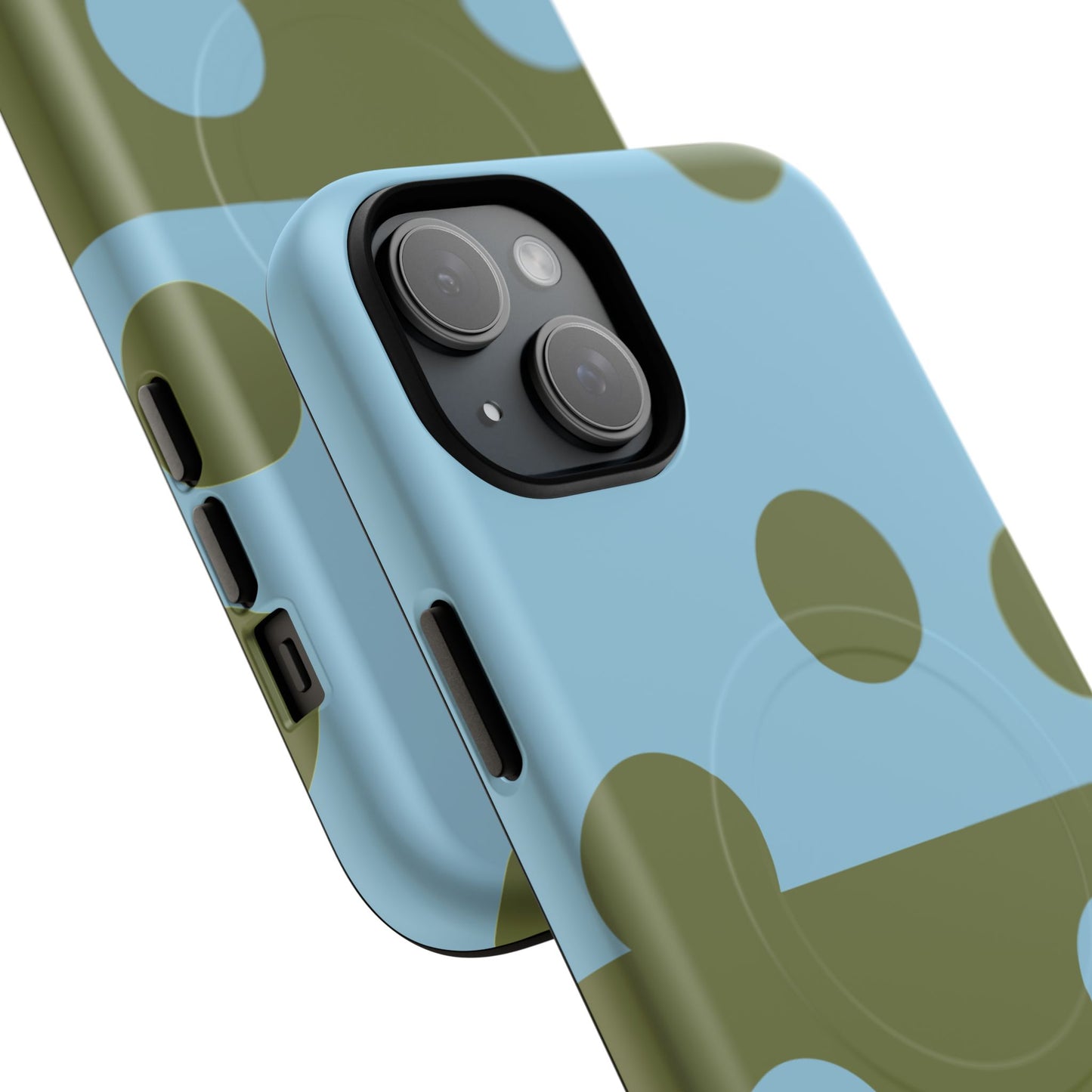 Polka Dot Magnetic Phone Case — Blue & Olive Protective Snap-On Cover