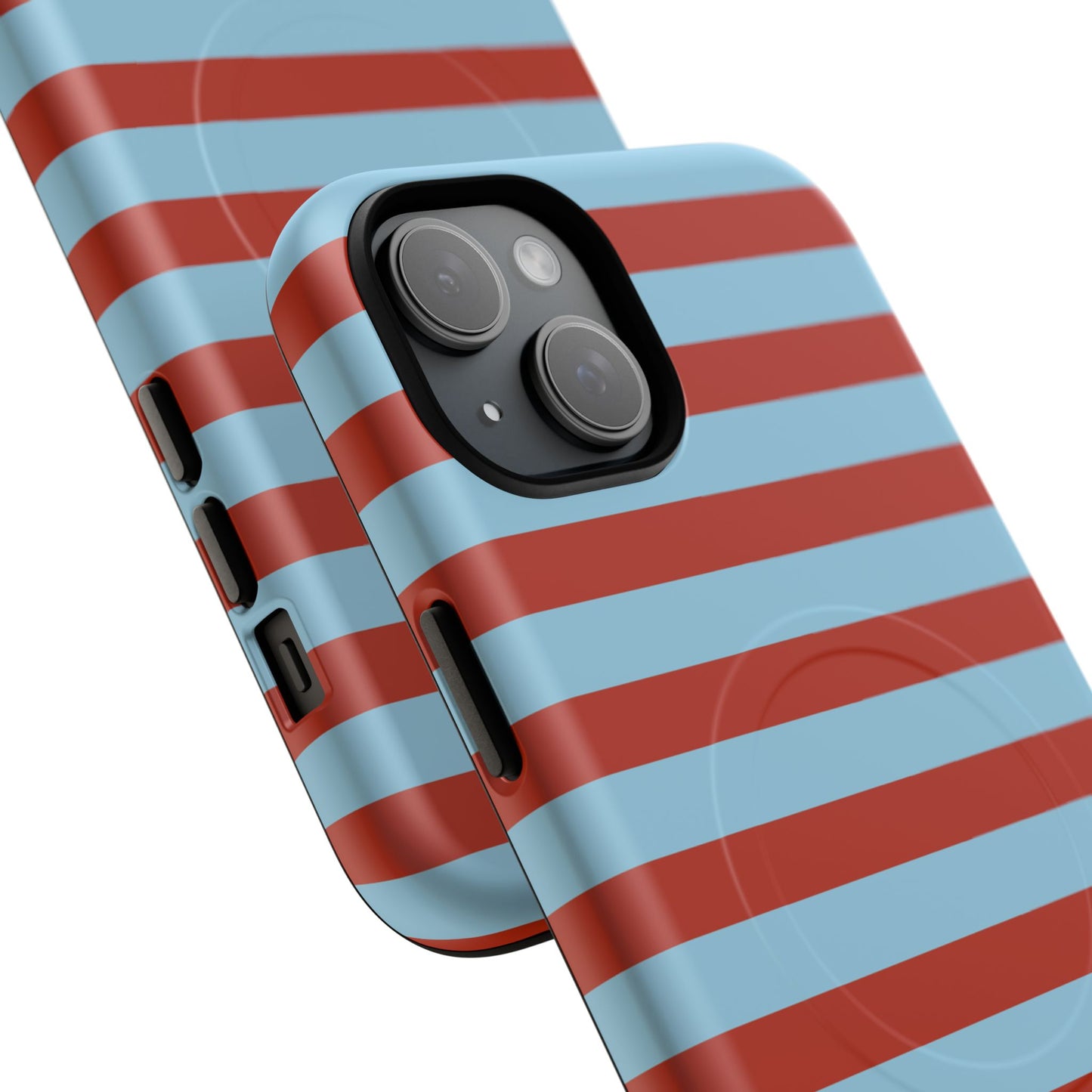 Striped Tough Magnetic Phone Case — Retro Red & Sky Blue