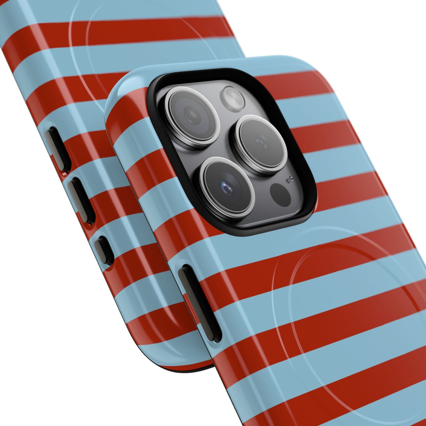 Striped Tough Magnetic Phone Case — Retro Red & Sky Blue