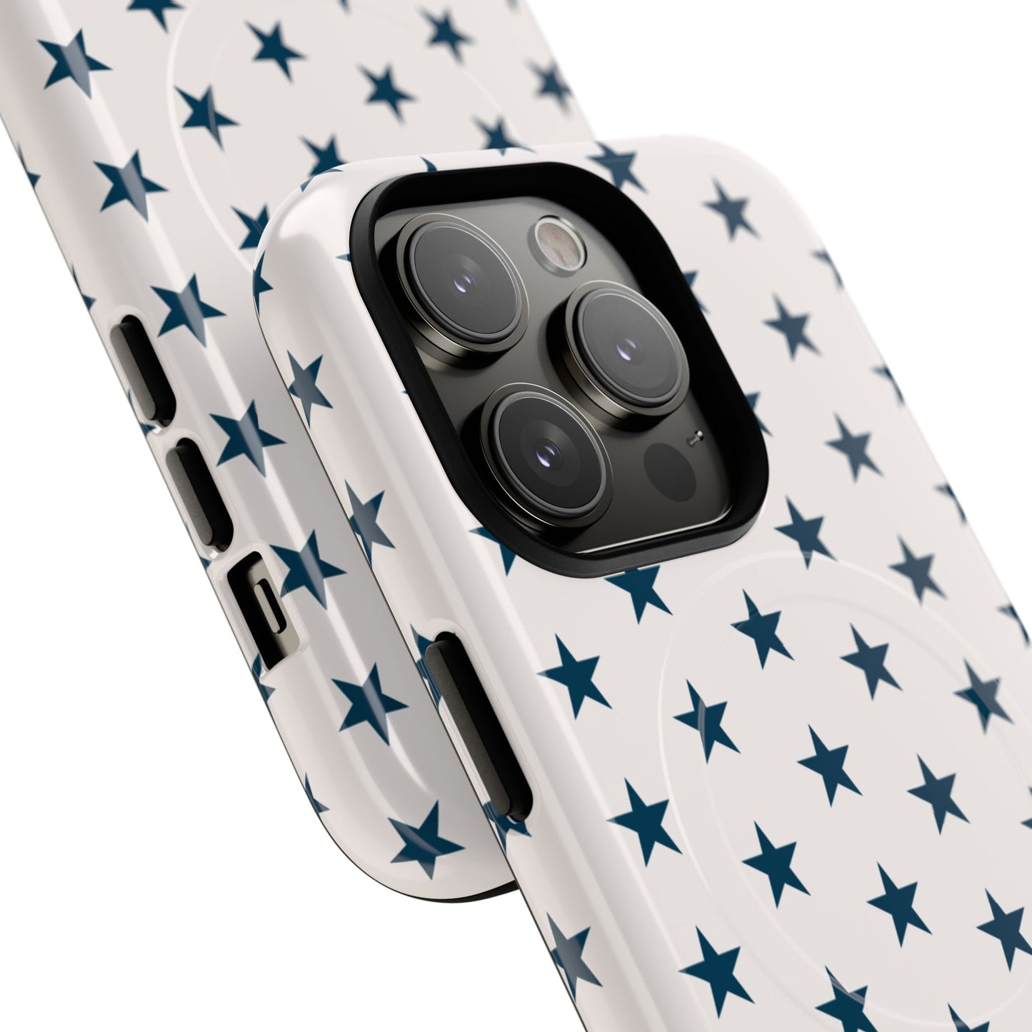 Star Pattern Tough Magnetic Phone Case — Navy Stars on White