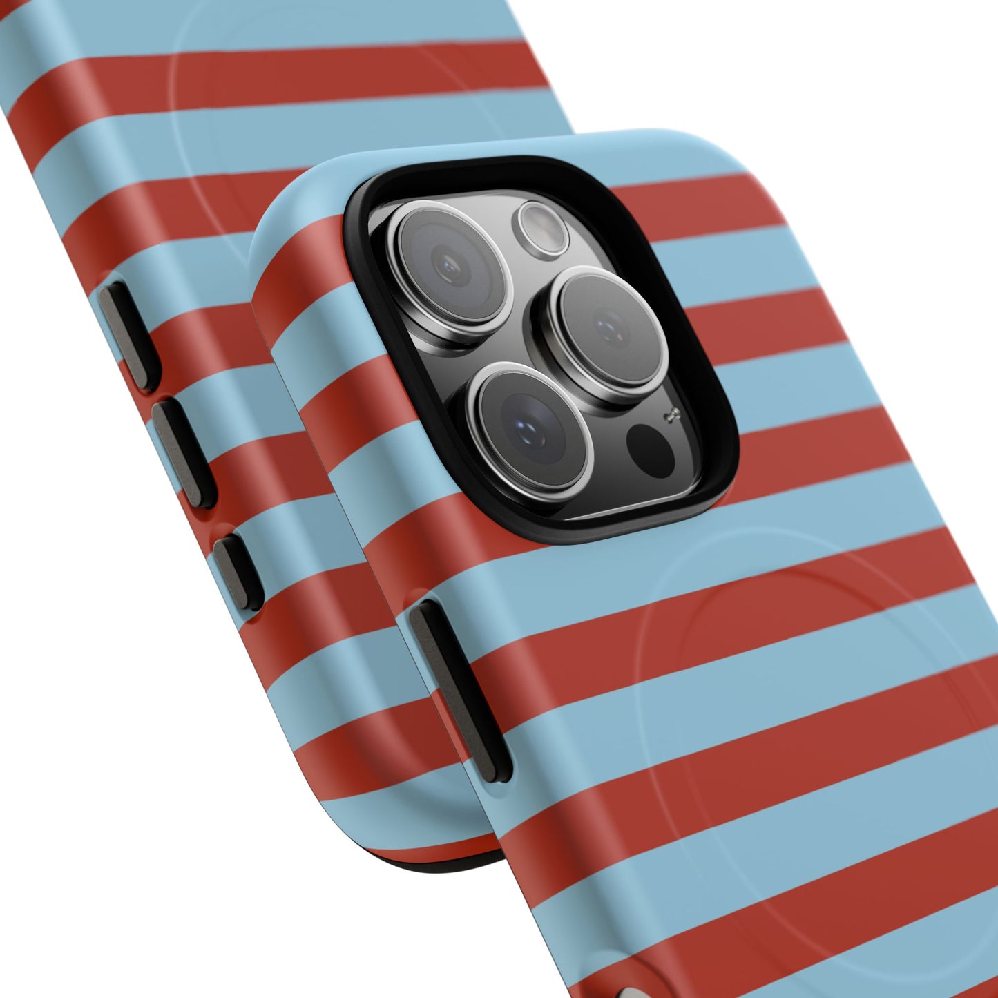 Striped Tough Magnetic Phone Case — Retro Red & Sky Blue