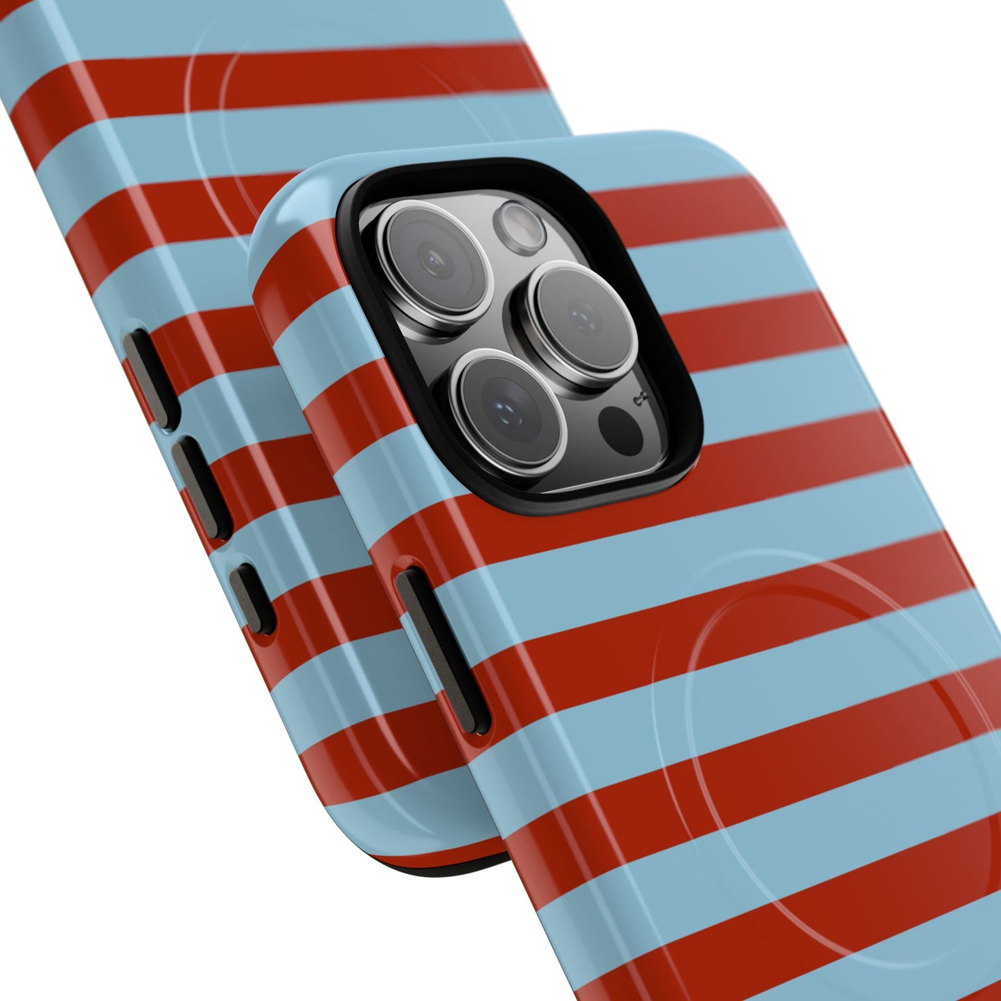 Striped Tough Magnetic Phone Case — Retro Red & Sky Blue
