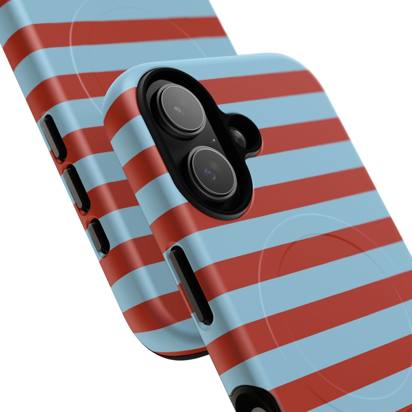 Striped Tough Magnetic Phone Case — Retro Red & Sky Blue