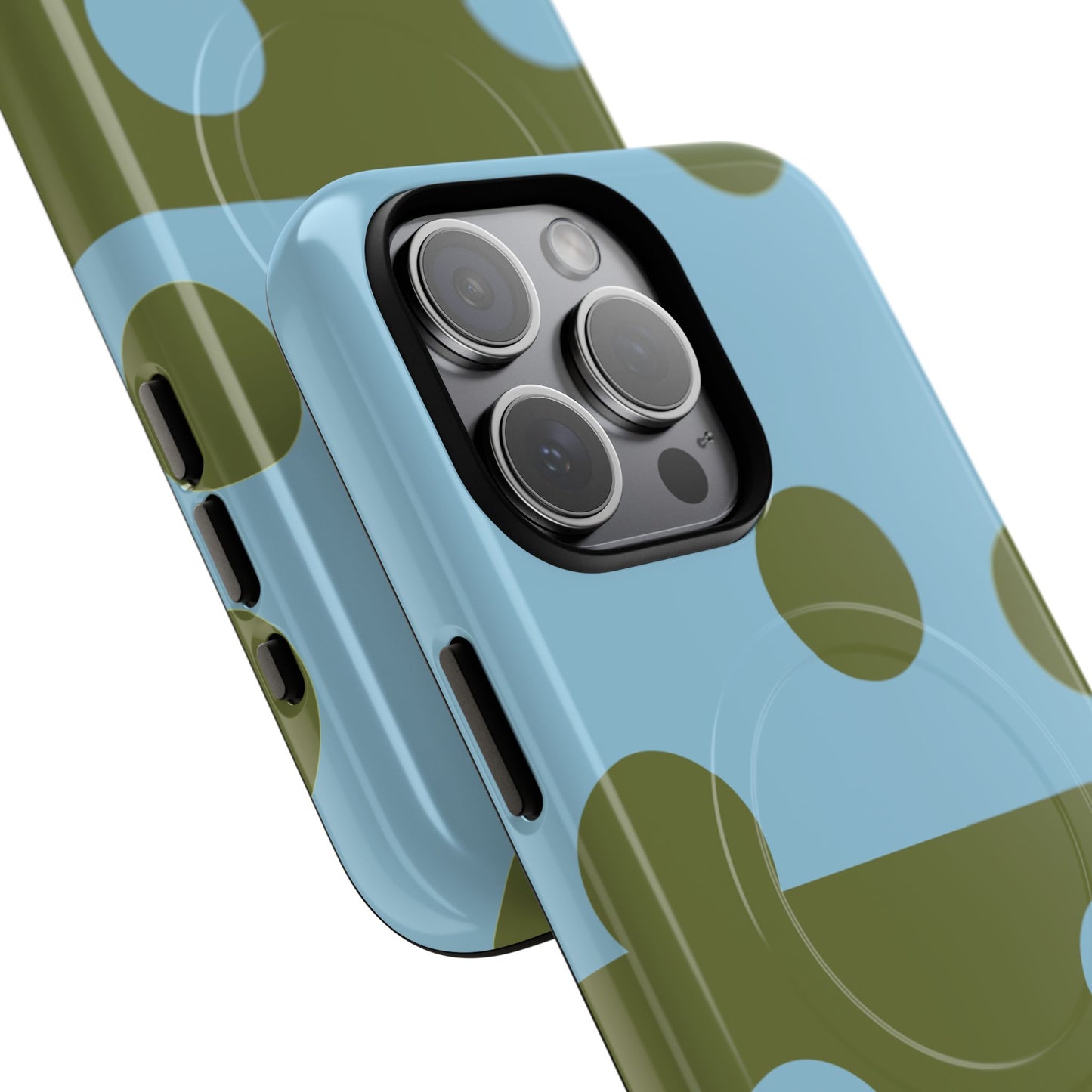 Polka Dot Magnetic Phone Case — Blue & Olive Protective Snap-On Cover