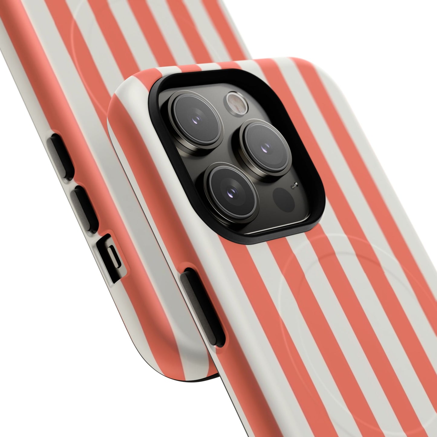 Striped Coral Magnetic Phone Case — Slim Protective Case with Vertical Red-White Stripes