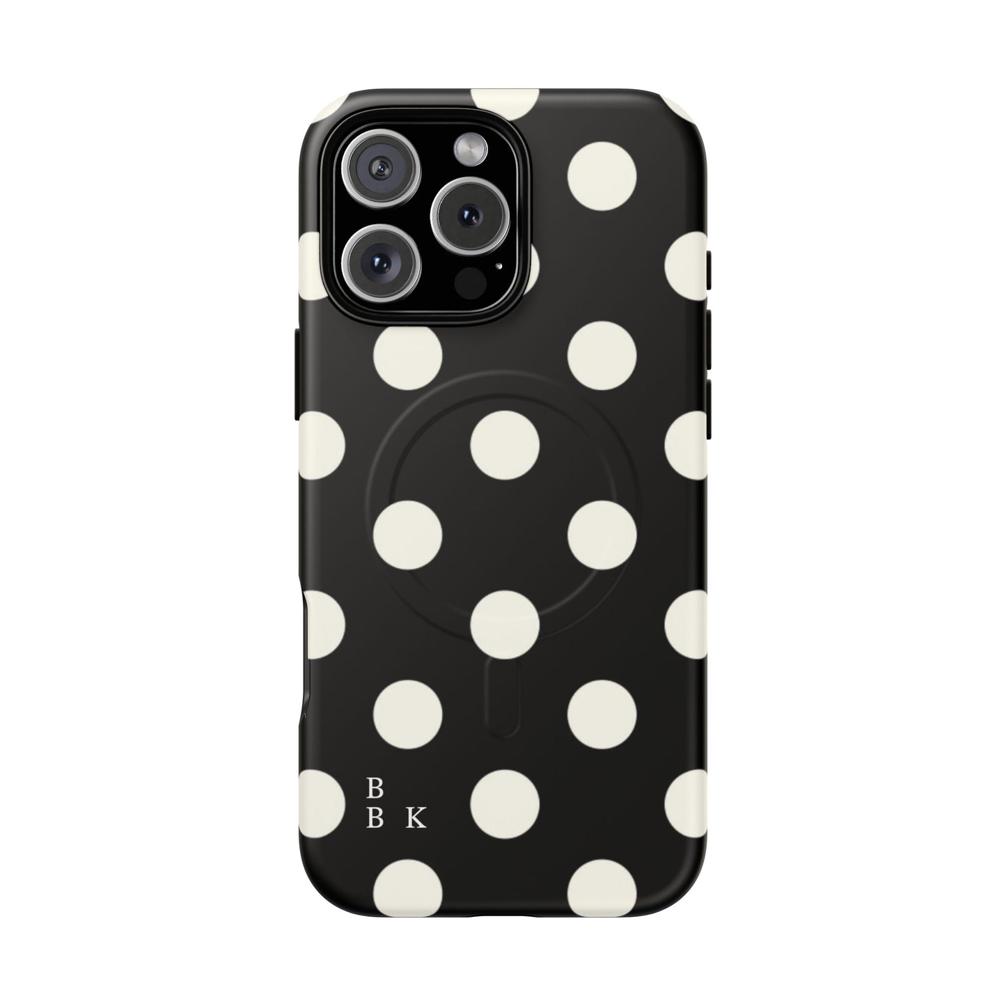 Polka Dot Tough Magnetic Phone Case — Black & White Protective MagSafe Case