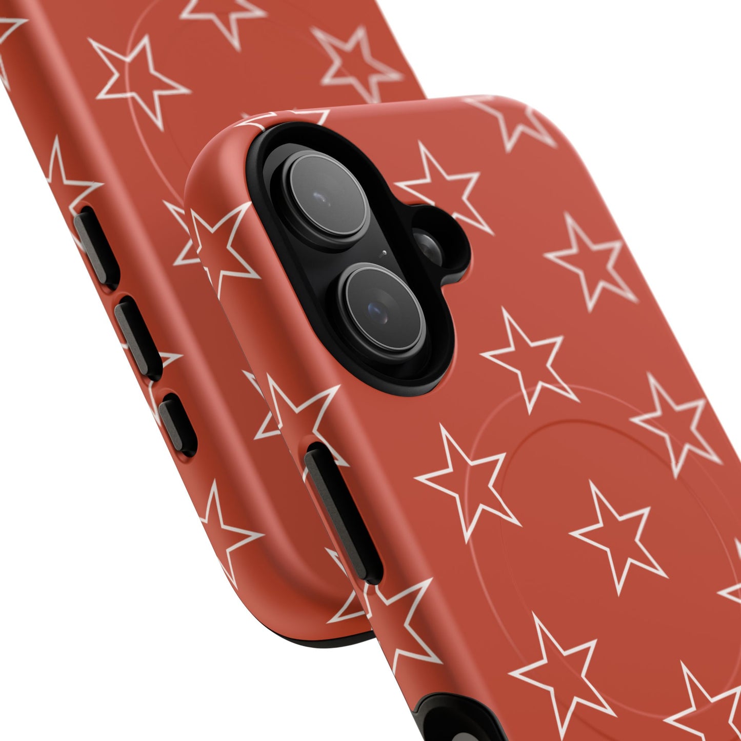 Star Pattern Tough Magnetic Phone Case — Rust Red Protective iPhone Cover