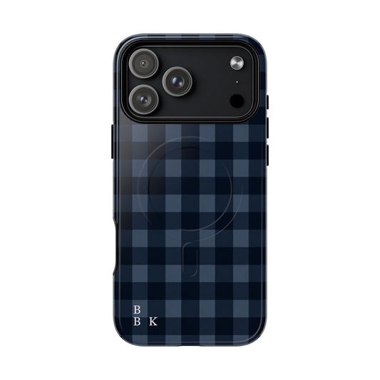 Plaid Magnetic Phone Case — Navy Buffalo Check Tough MagSafe-Compatible Case