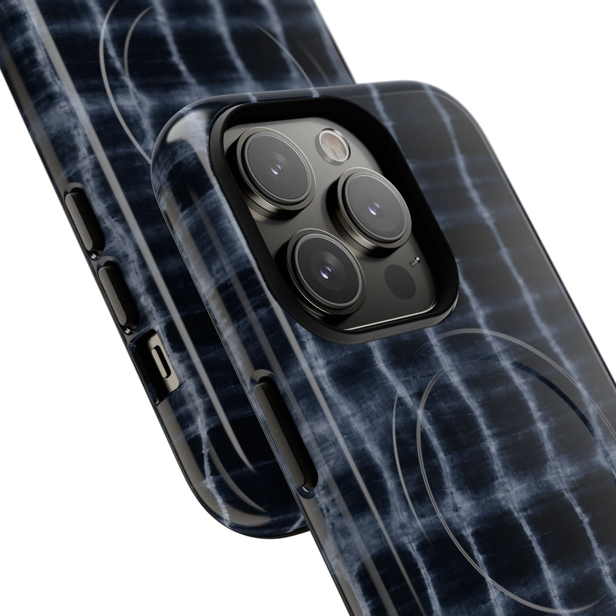 Magnetic Phone Case — Black Tie-Dye Tough Protective Cover with MagSafe