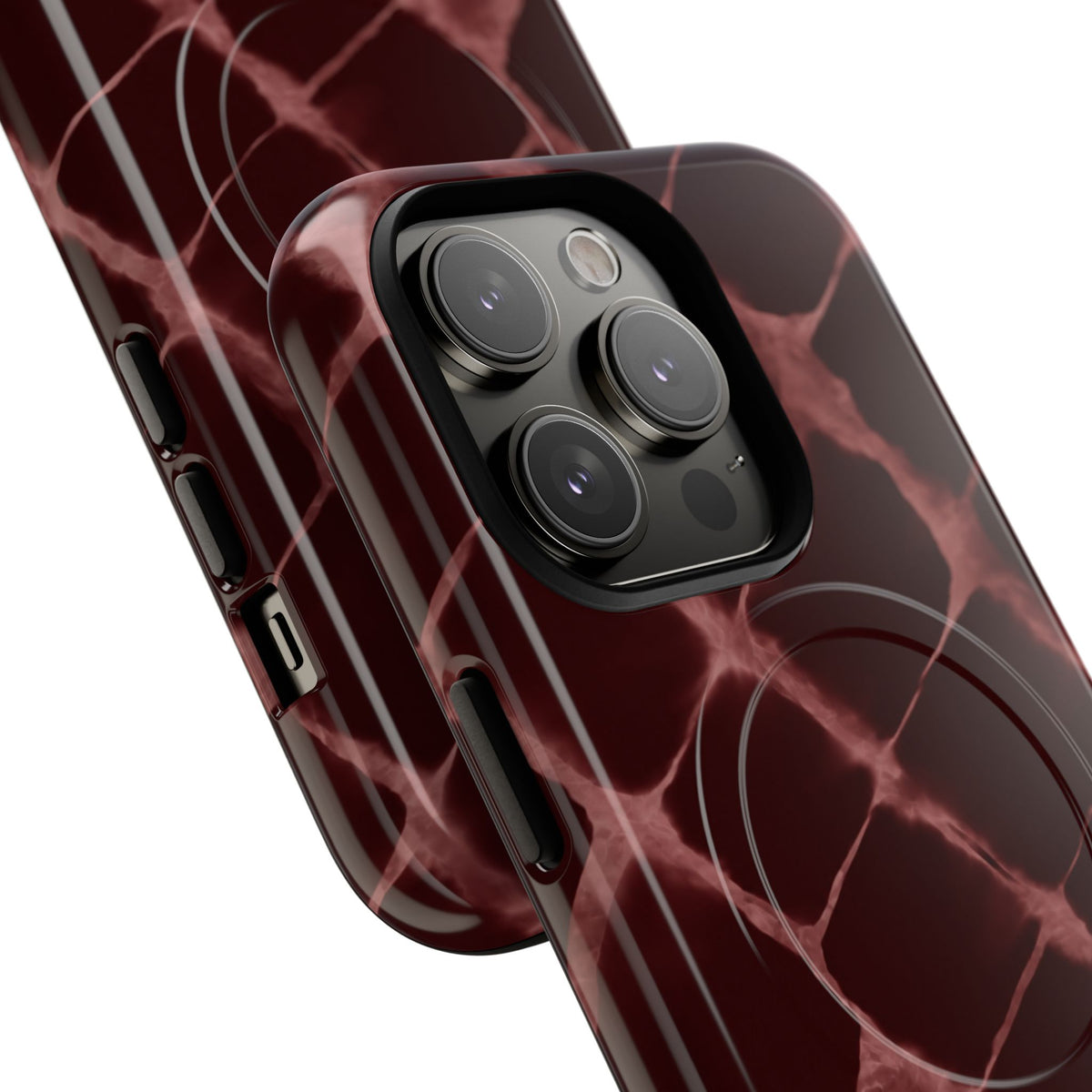 Magnetic Phone Case — Burgundy Marble Tough Protective Cover