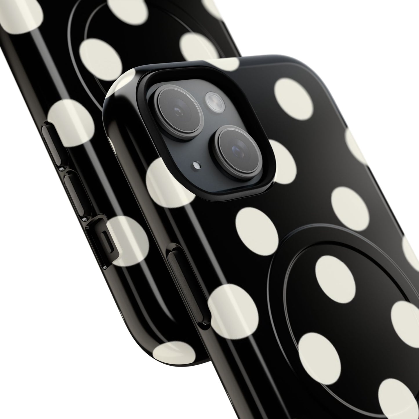 Polka Dot Tough Magnetic Phone Case — Black & White Protective MagSafe Case