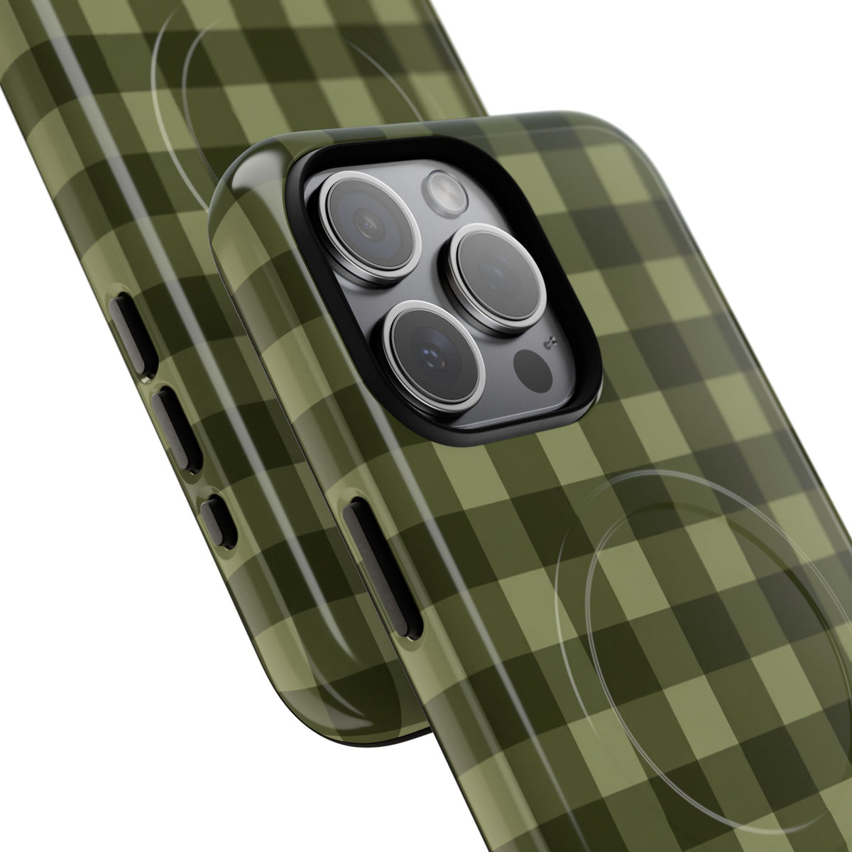 Green Buffalo Plaid Magnetic Phone Case — Tough Protective MagSafe-Compatible Case
