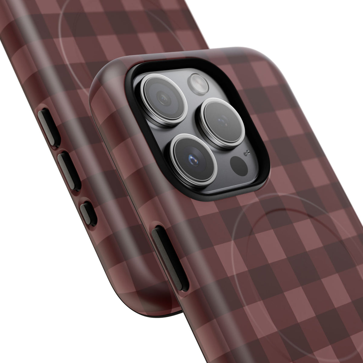 Plaid Magnetic Phone Case — Burgundy Buffalo Check Tough Protective Cover