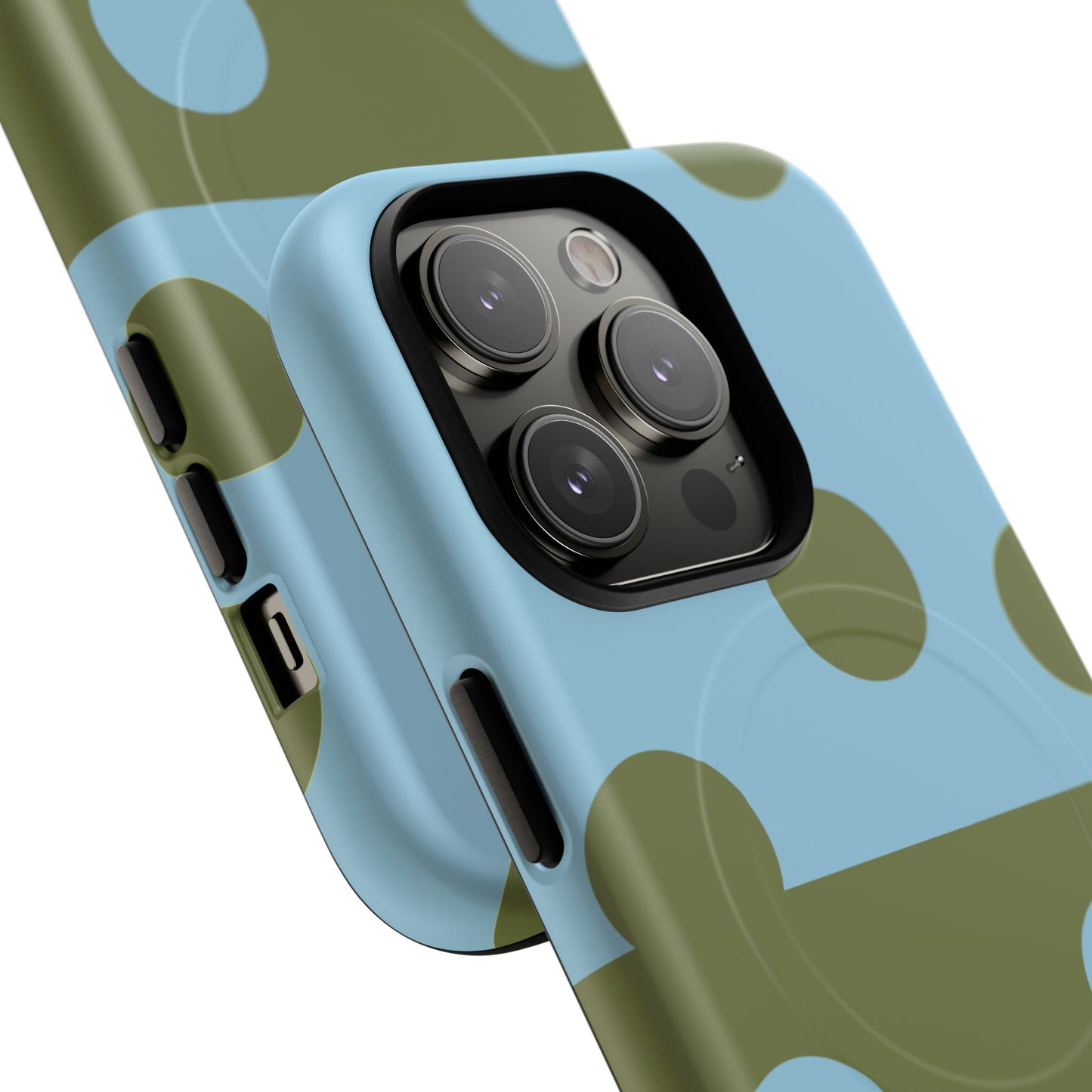 Polka Dot Magnetic Phone Case — Blue & Olive Protective Snap-On Cover