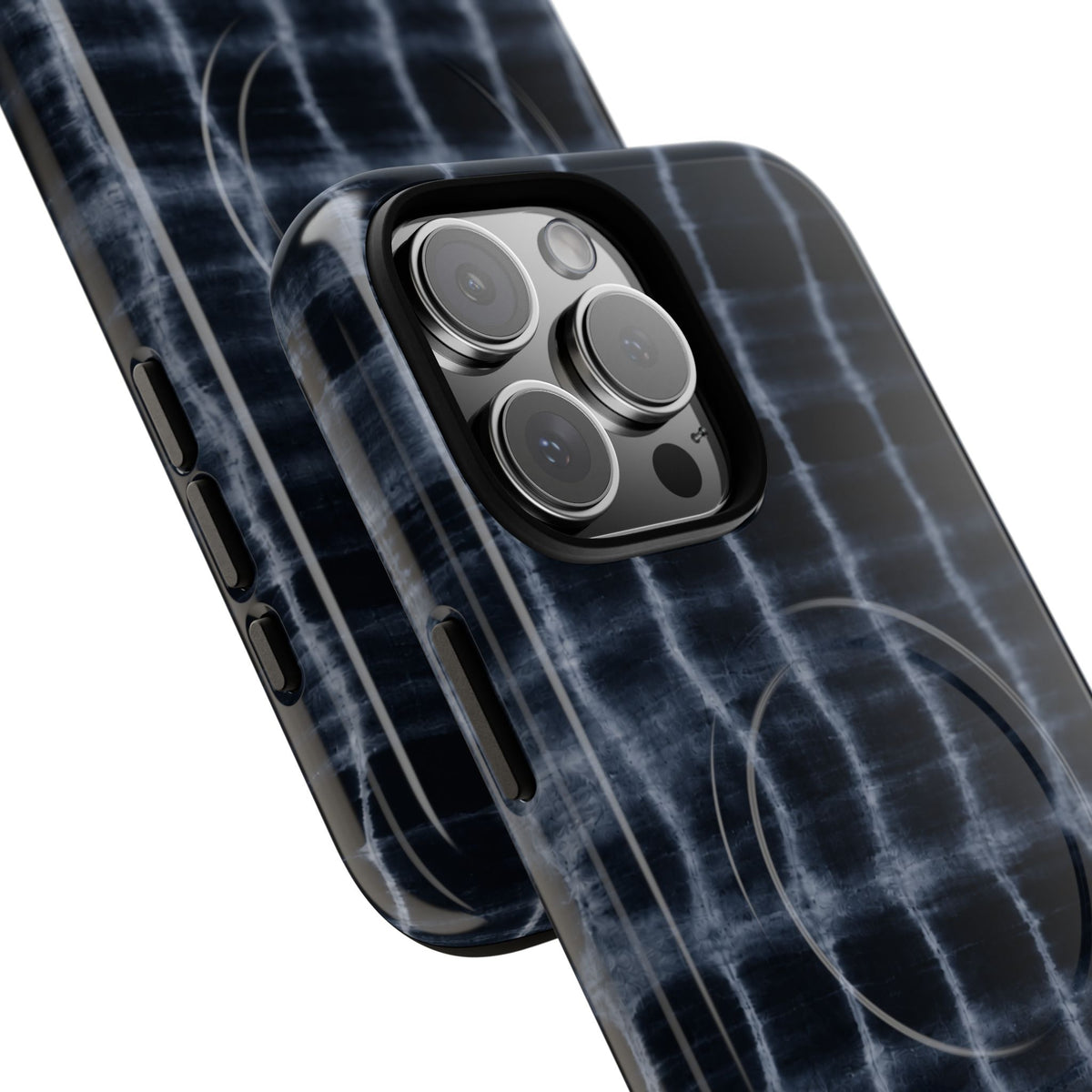 Magnetic Phone Case — Black Tie-Dye Tough Protective Cover with MagSafe