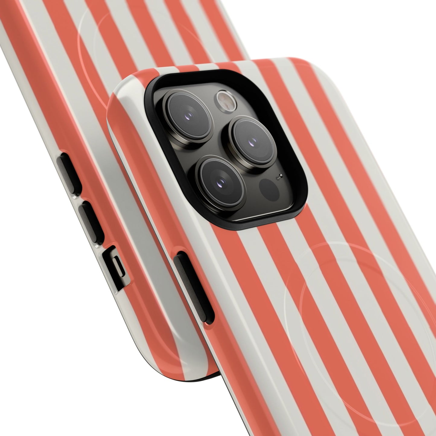 Striped Coral Magnetic Phone Case — Slim Protective Case with Vertical Red-White Stripes