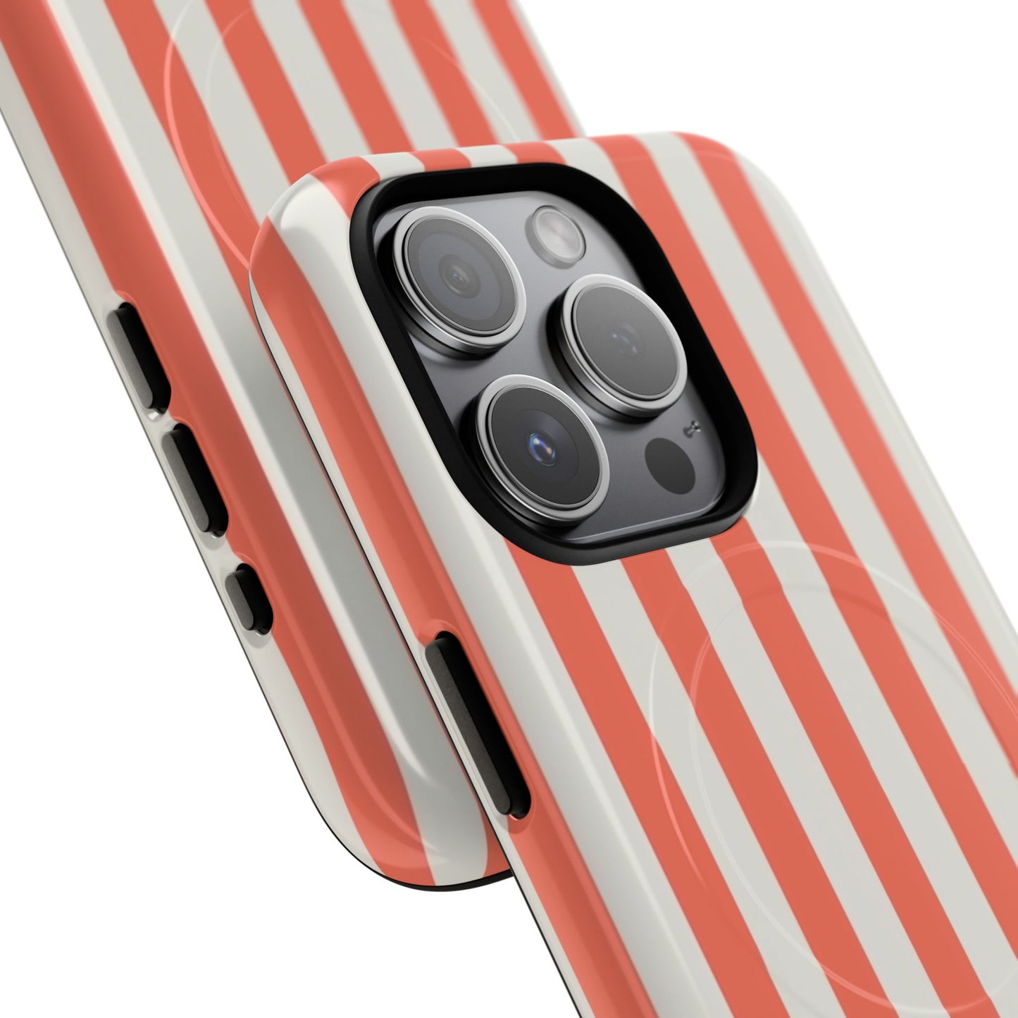Striped Coral Magnetic Phone Case — Slim Protective Case with Vertical Red-White Stripes