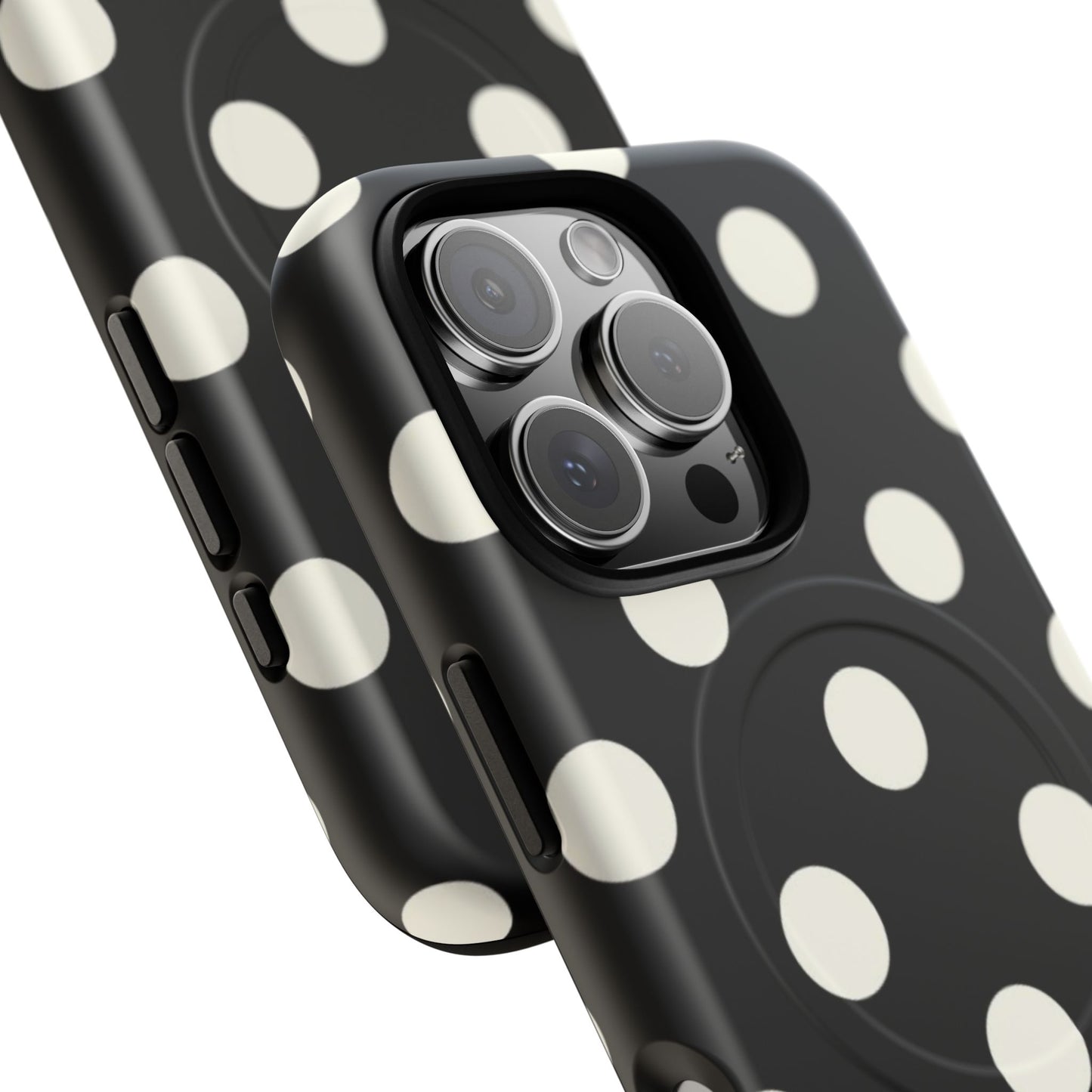 Polka Dot Tough Magnetic Phone Case — Black & White Protective MagSafe Case
