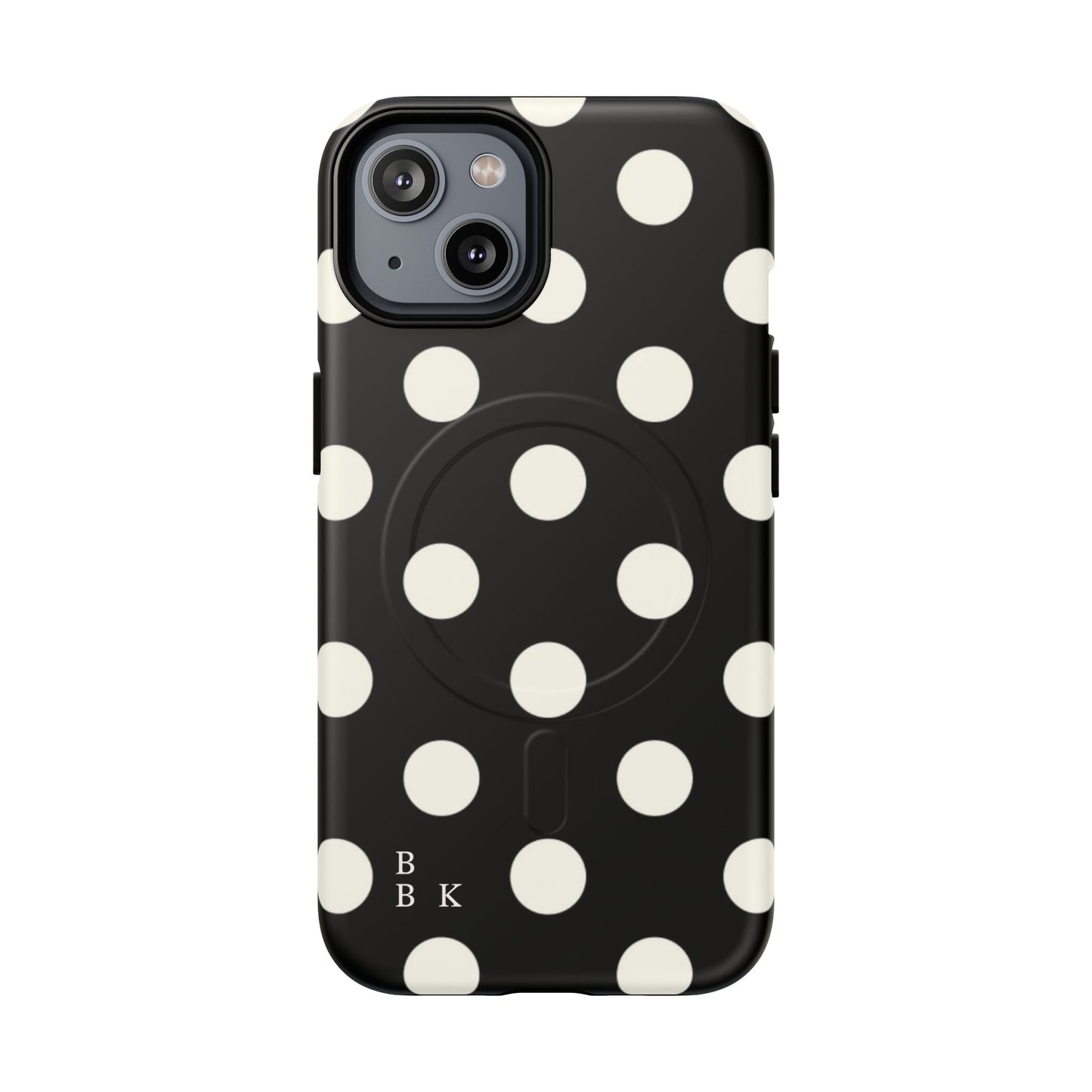 Polka Dot Tough Magnetic Phone Case — Black & White Protective MagSafe Case