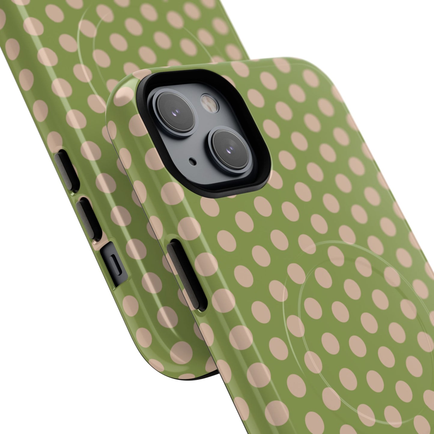 Polka Dot Magnetic Phone Case – Olive Green & Blush Dot Protective Cover