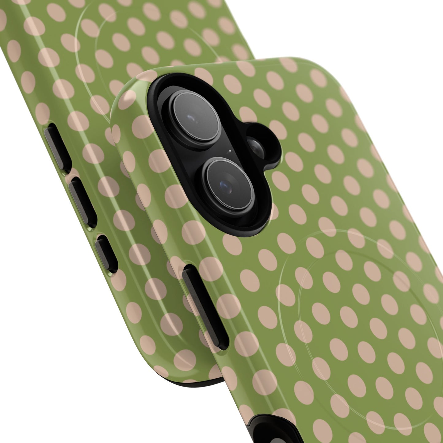 Polka Dot Magnetic Phone Case – Olive Green & Blush Dot Protective Cover
