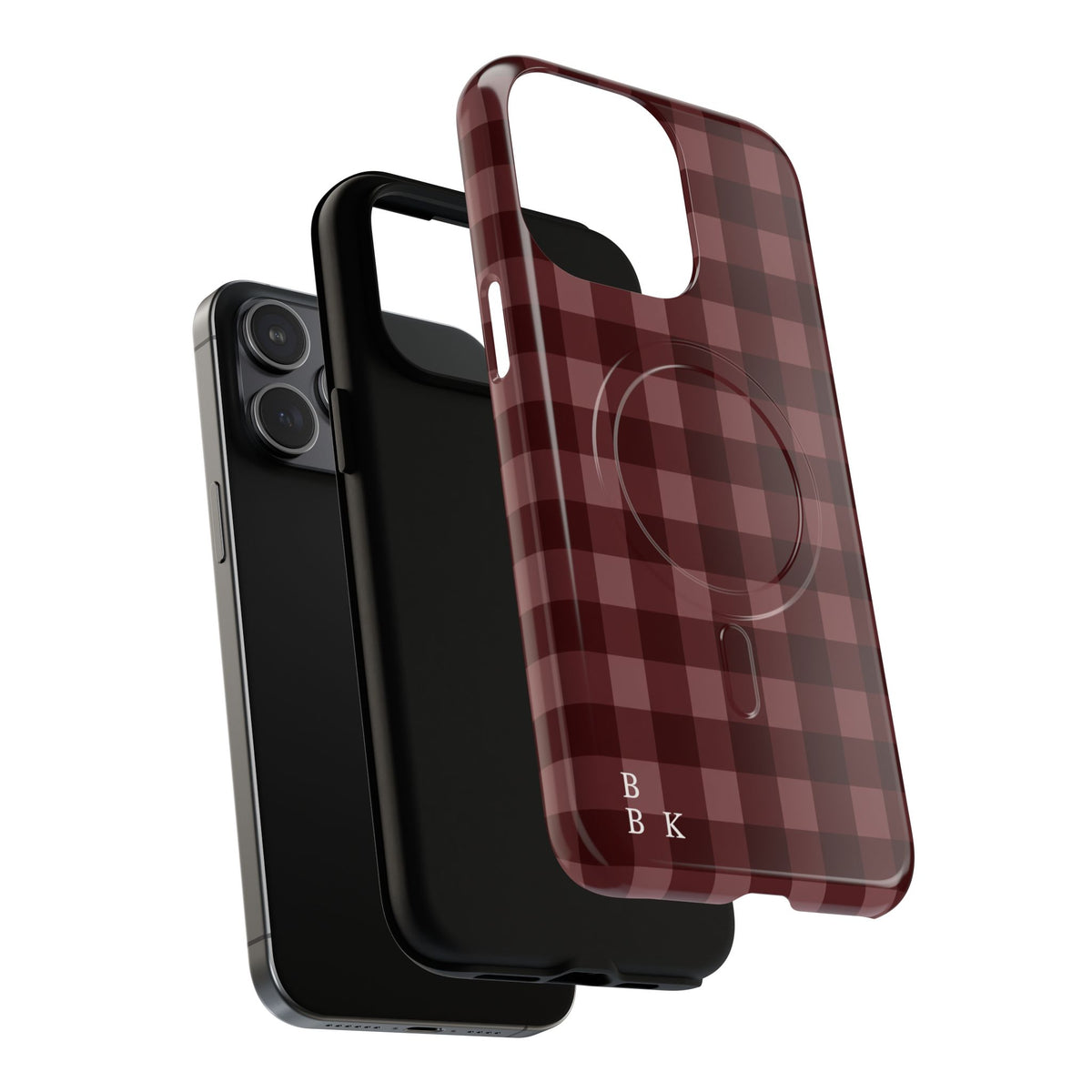 Plaid Magnetic Phone Case — Burgundy Buffalo Check Tough Protective Cover
