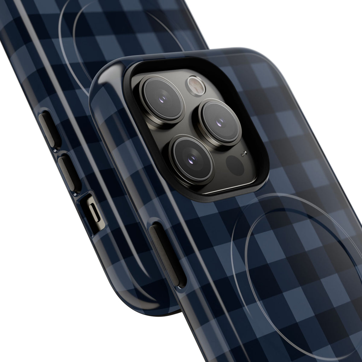 Plaid Magnetic Phone Case — Navy Buffalo Check Tough MagSafe-Compatible Case