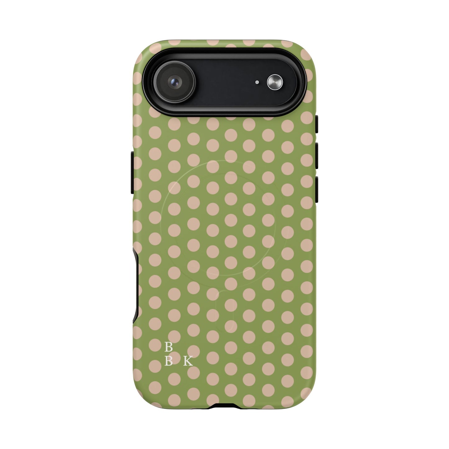 Polka Dot Magnetic Phone Case – Olive Green & Blush Dot Protective Cover