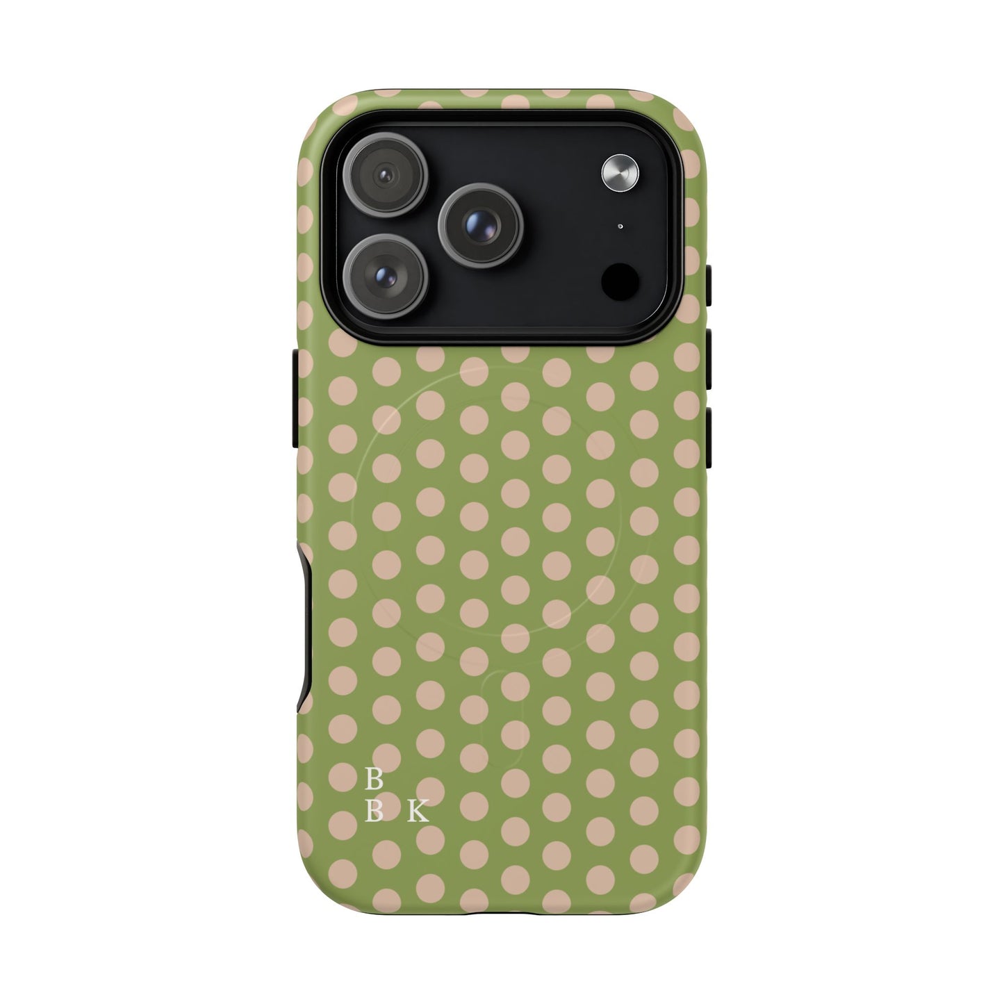 Polka Dot Magnetic Phone Case – Olive Green & Blush Dot Protective Cover