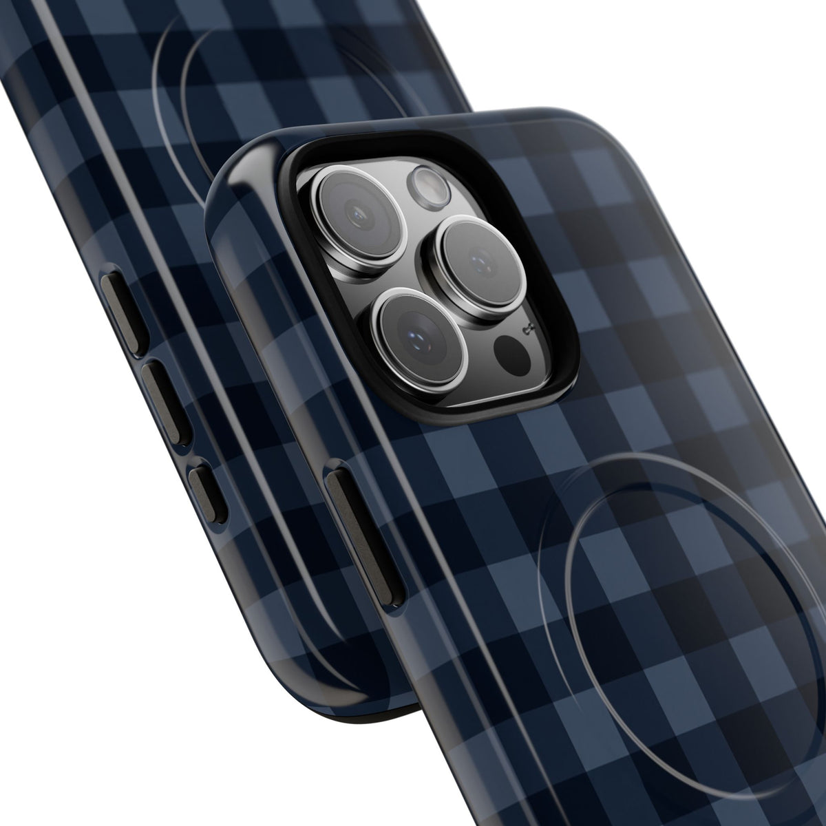 Plaid Magnetic Phone Case — Navy Buffalo Check Tough MagSafe-Compatible Case