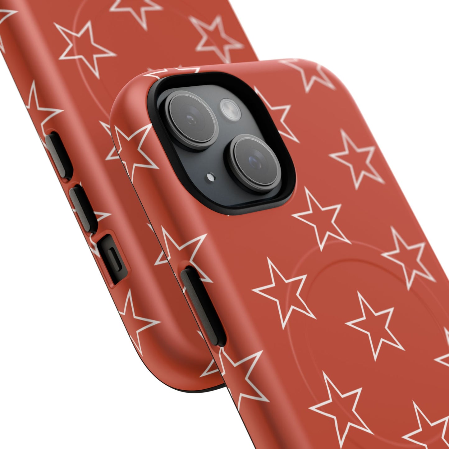 Star Pattern Tough Magnetic Phone Case — Rust Red Protective iPhone Cover