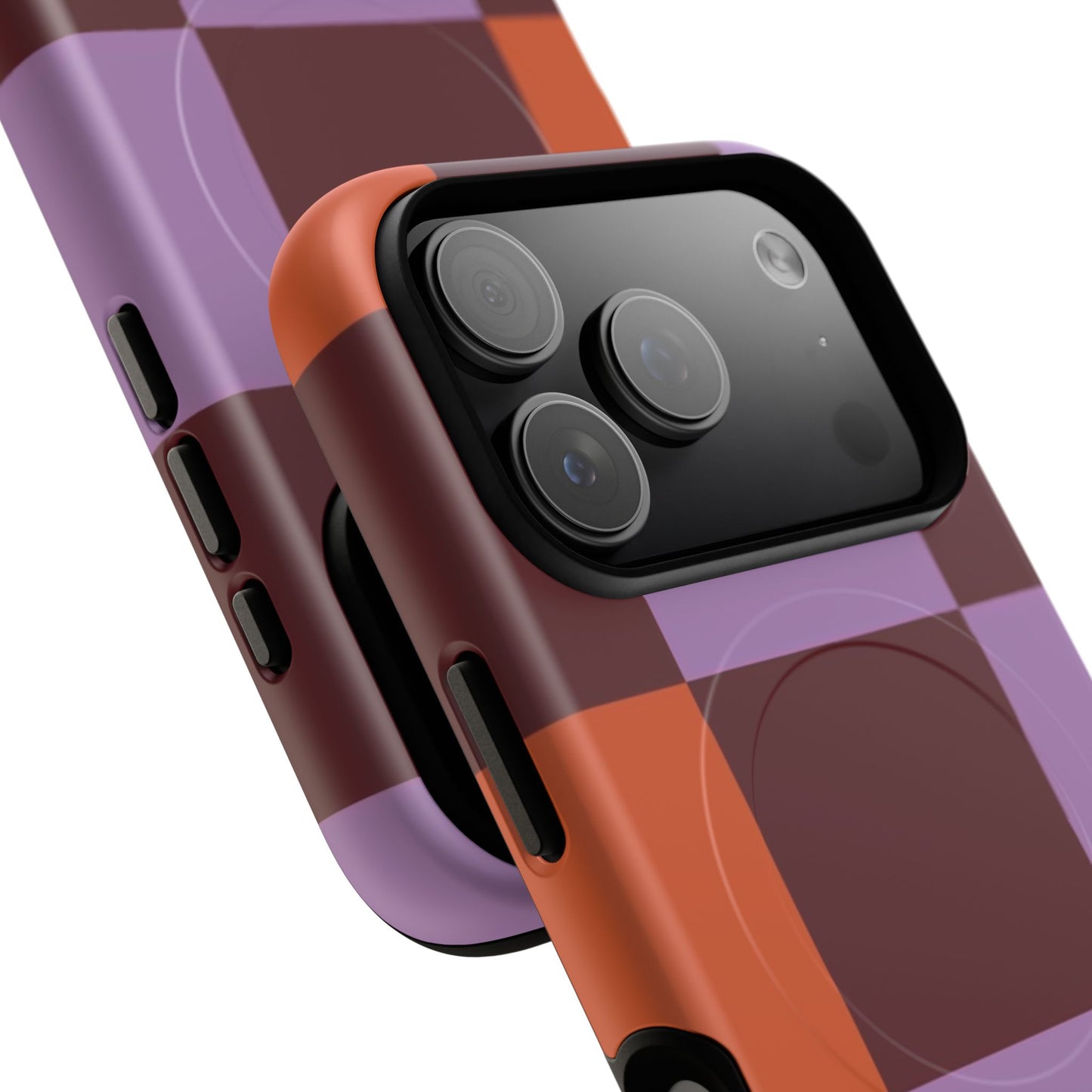 Retro Checker Magnetic Phone Case — Purple & Terracotta Geometric Protection