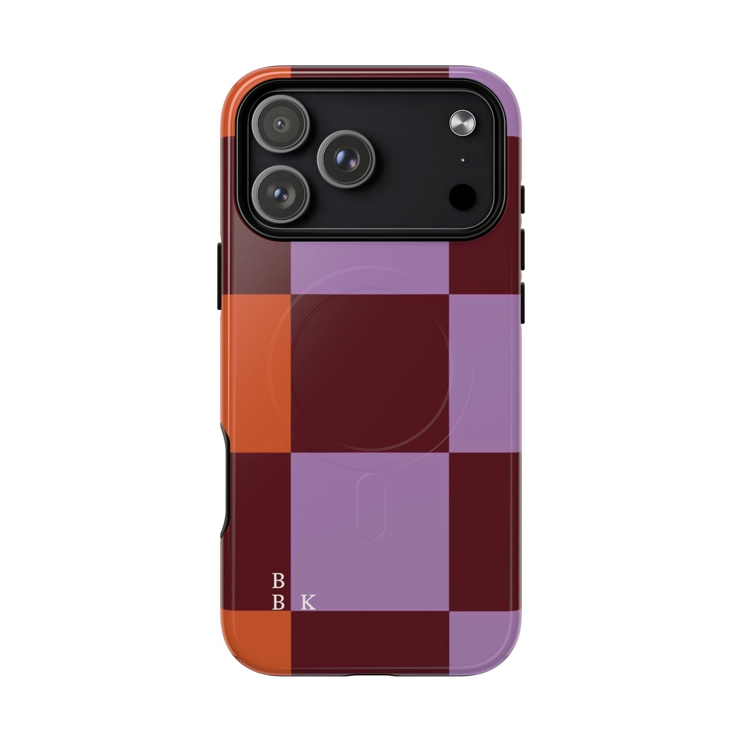 Retro Checker Magnetic Phone Case — Purple & Terracotta Geometric Protection