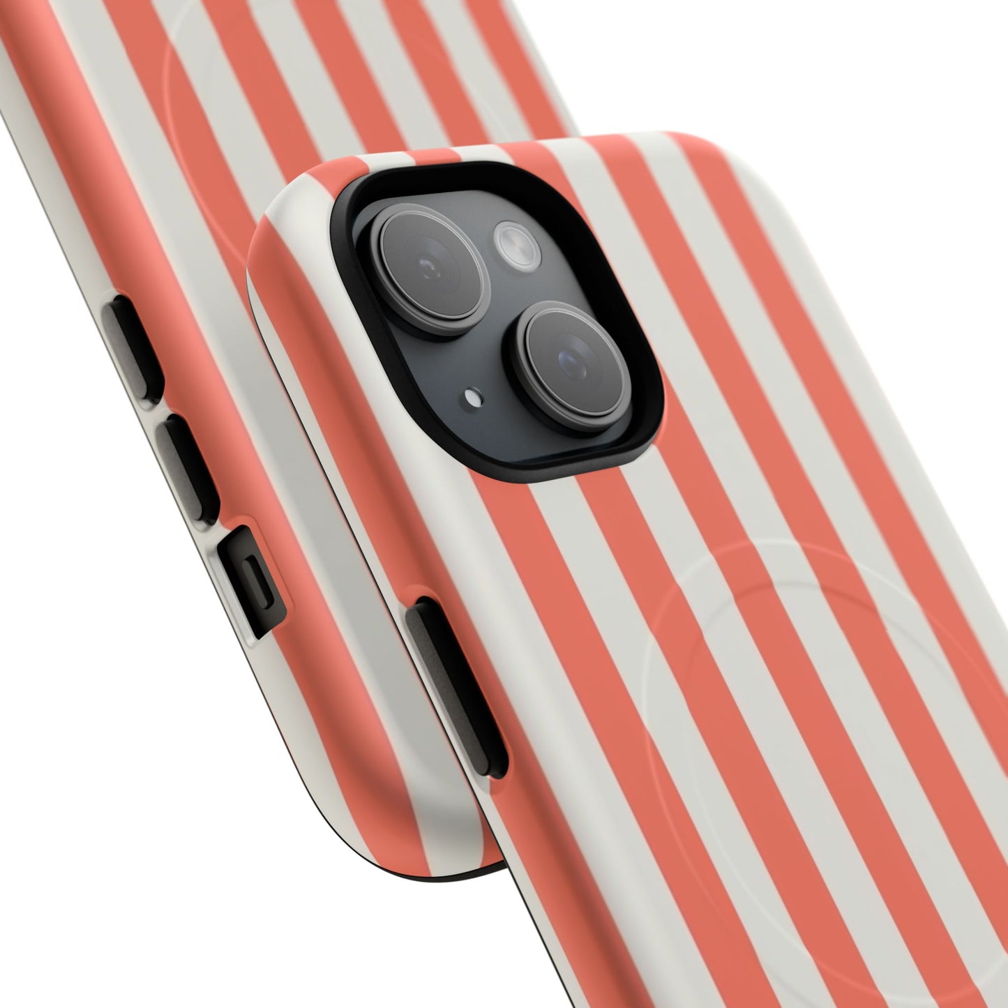 Striped Coral Magnetic Phone Case — Slim Protective Case with Vertical Red-White Stripes