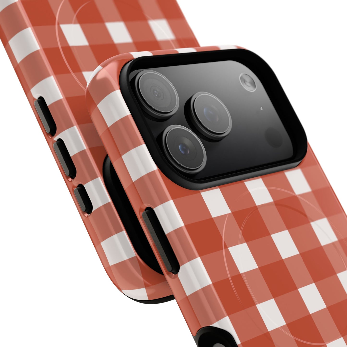Burnt Orange Gingham Tough Magnetic Phone Case — Plaid Protective iPhone Cover
