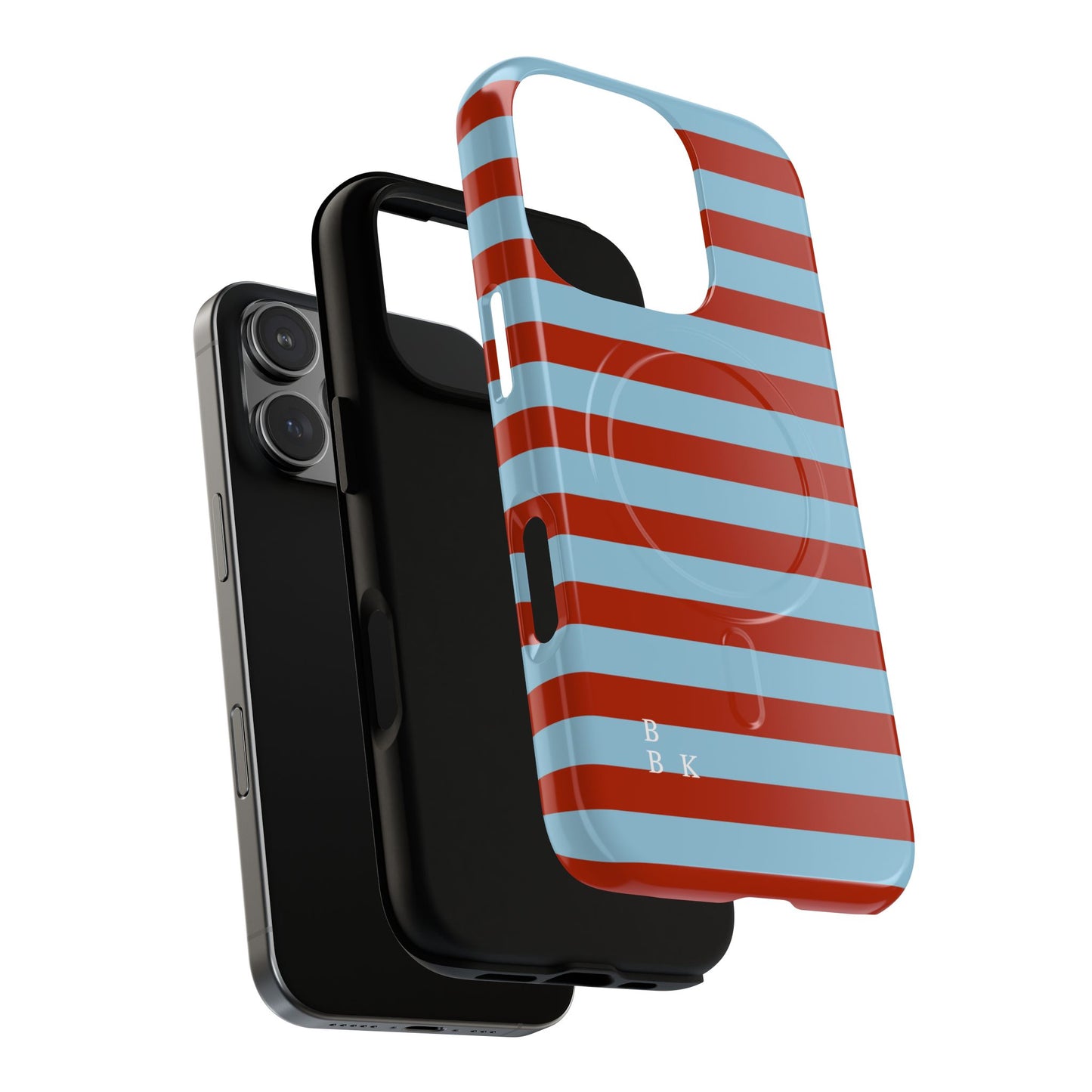 Striped Tough Magnetic Phone Case — Retro Red & Sky Blue