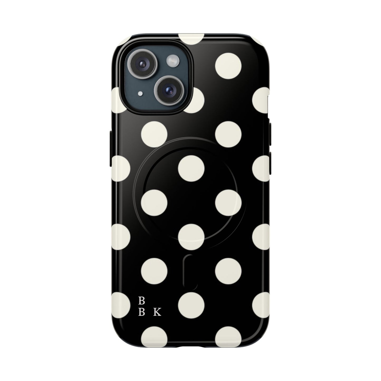 Polka Dot Tough Magnetic Phone Case — Black & White Protective MagSafe Case