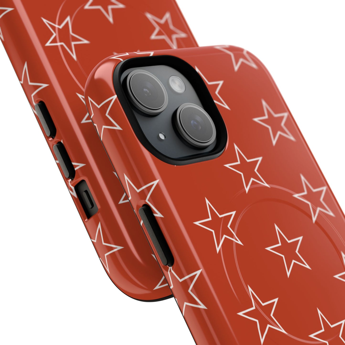 Star Pattern Tough Magnetic Phone Case — Rust Red Protective iPhone Cover